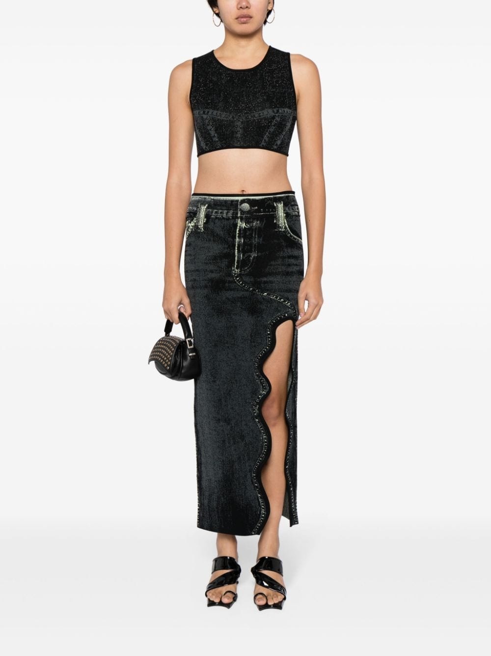 Lillian denim-print crop top - 2