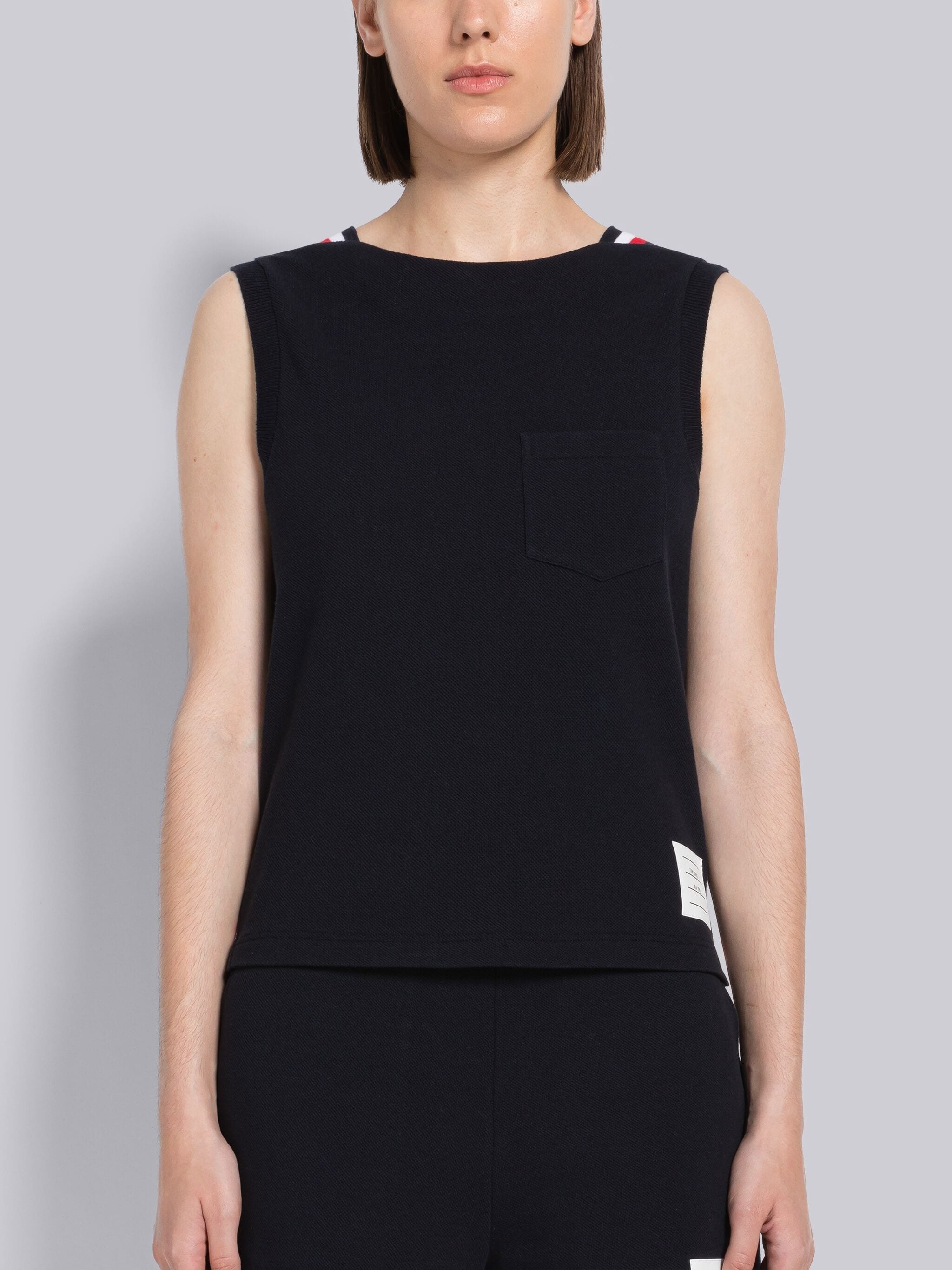 Pique Rib Gusset Boat Neck Shell Top - 1