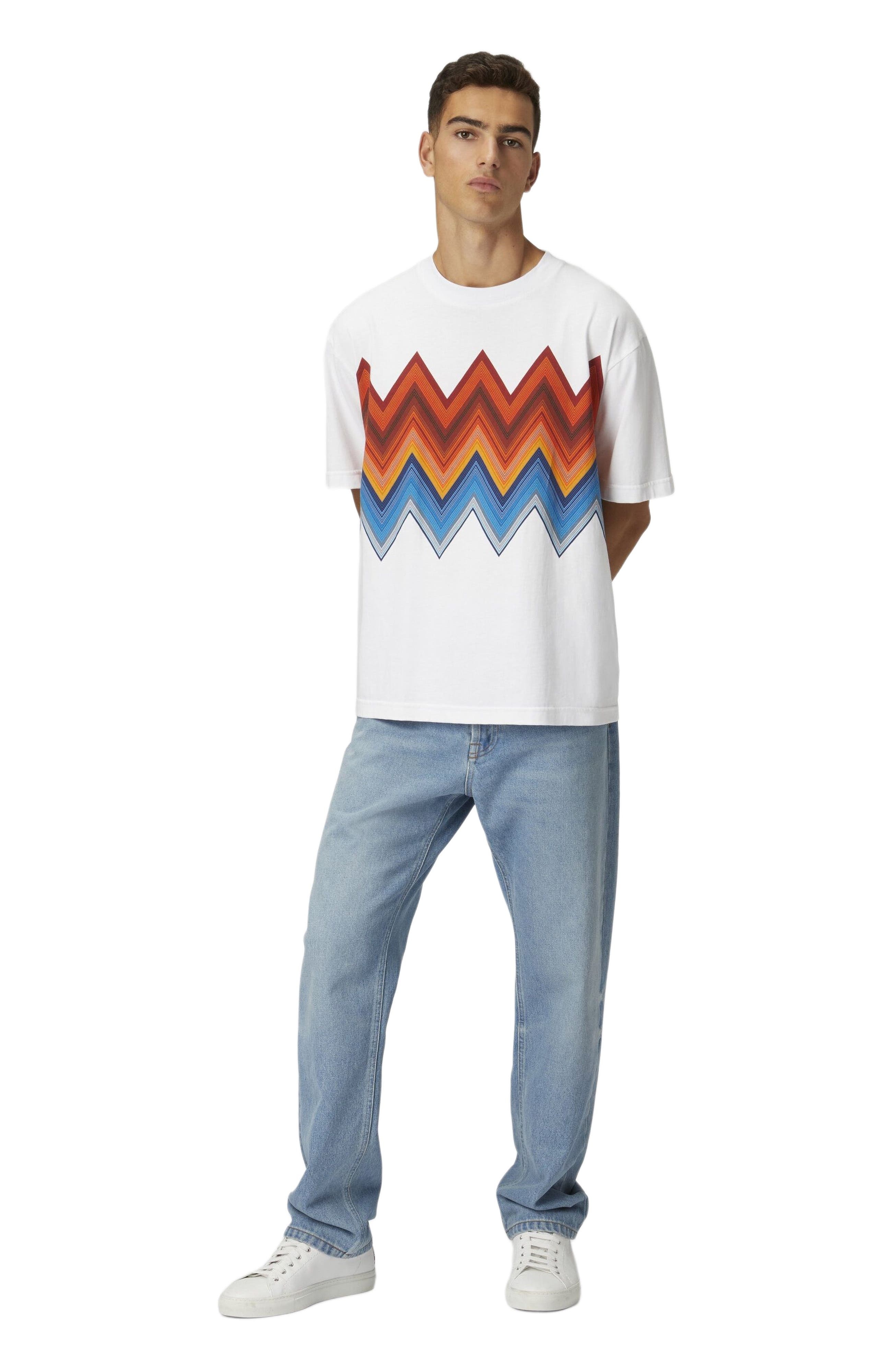 Missoni Cotton Crewneck T-shirt With Macro Zigzag Print in White  & Orange at Nordstrom - 5