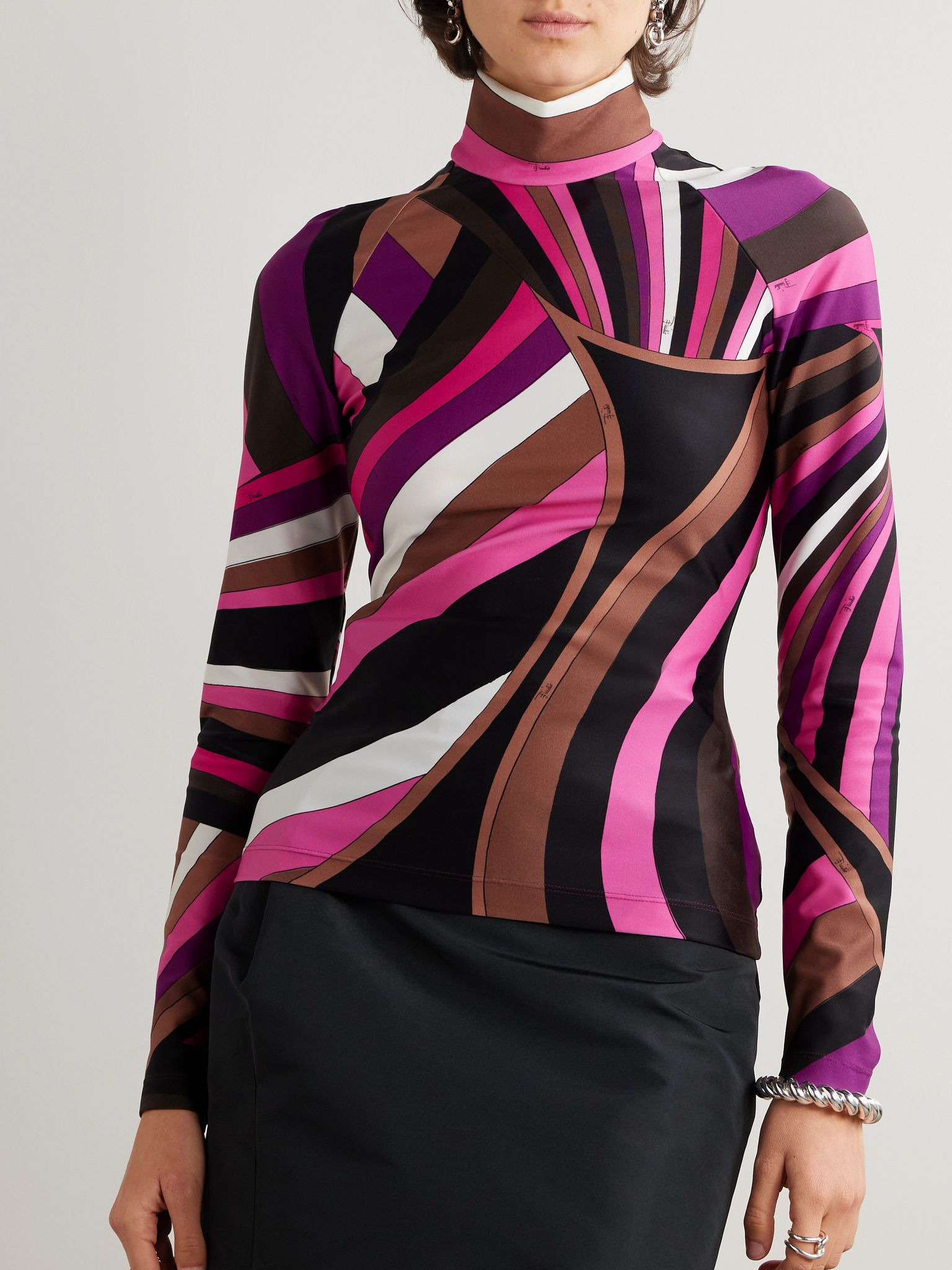 Printed stretch-jersey turtleneck top Pink - 3