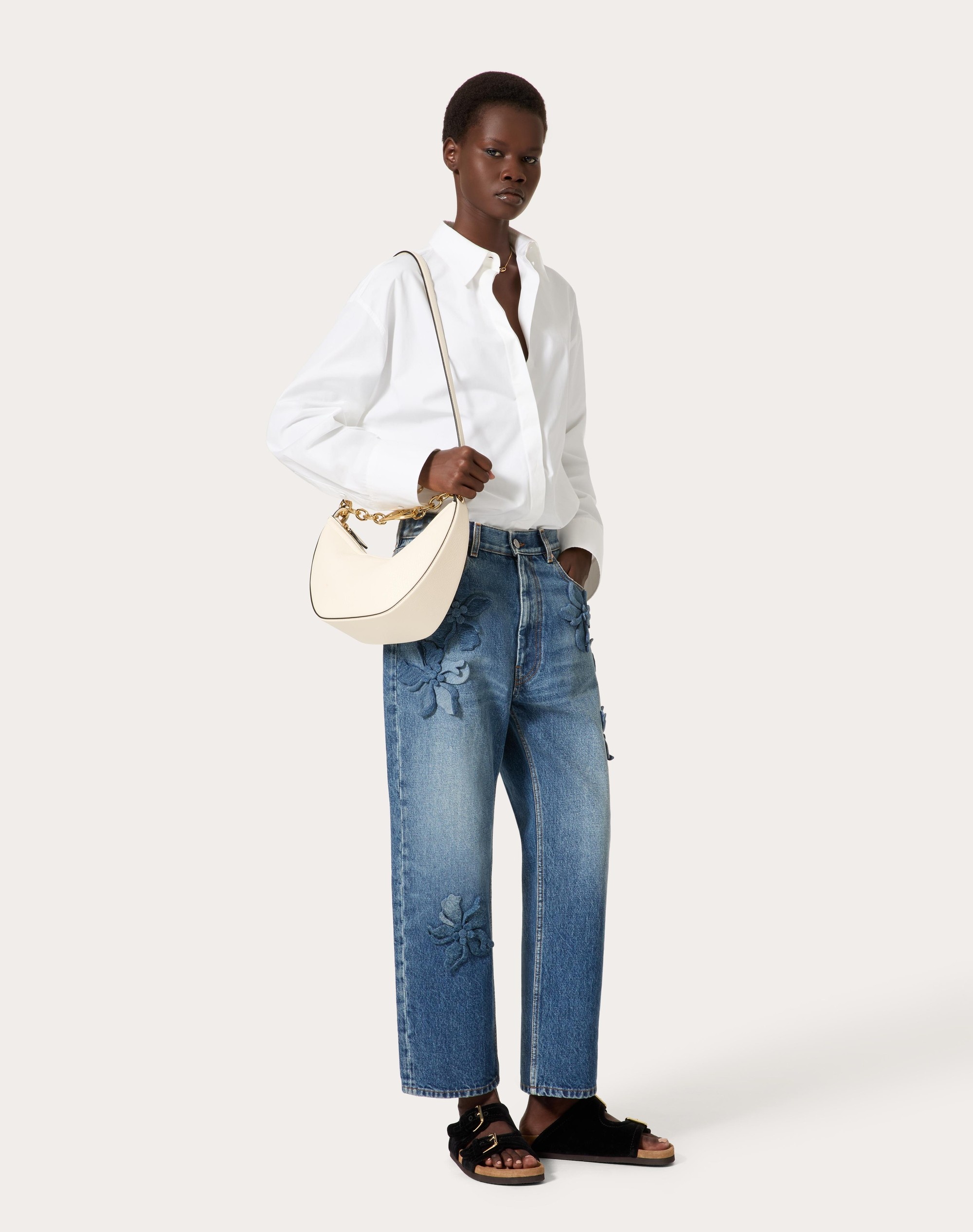 EMBROIDERED MEDIUM BLUE DENIM PANTS - 2