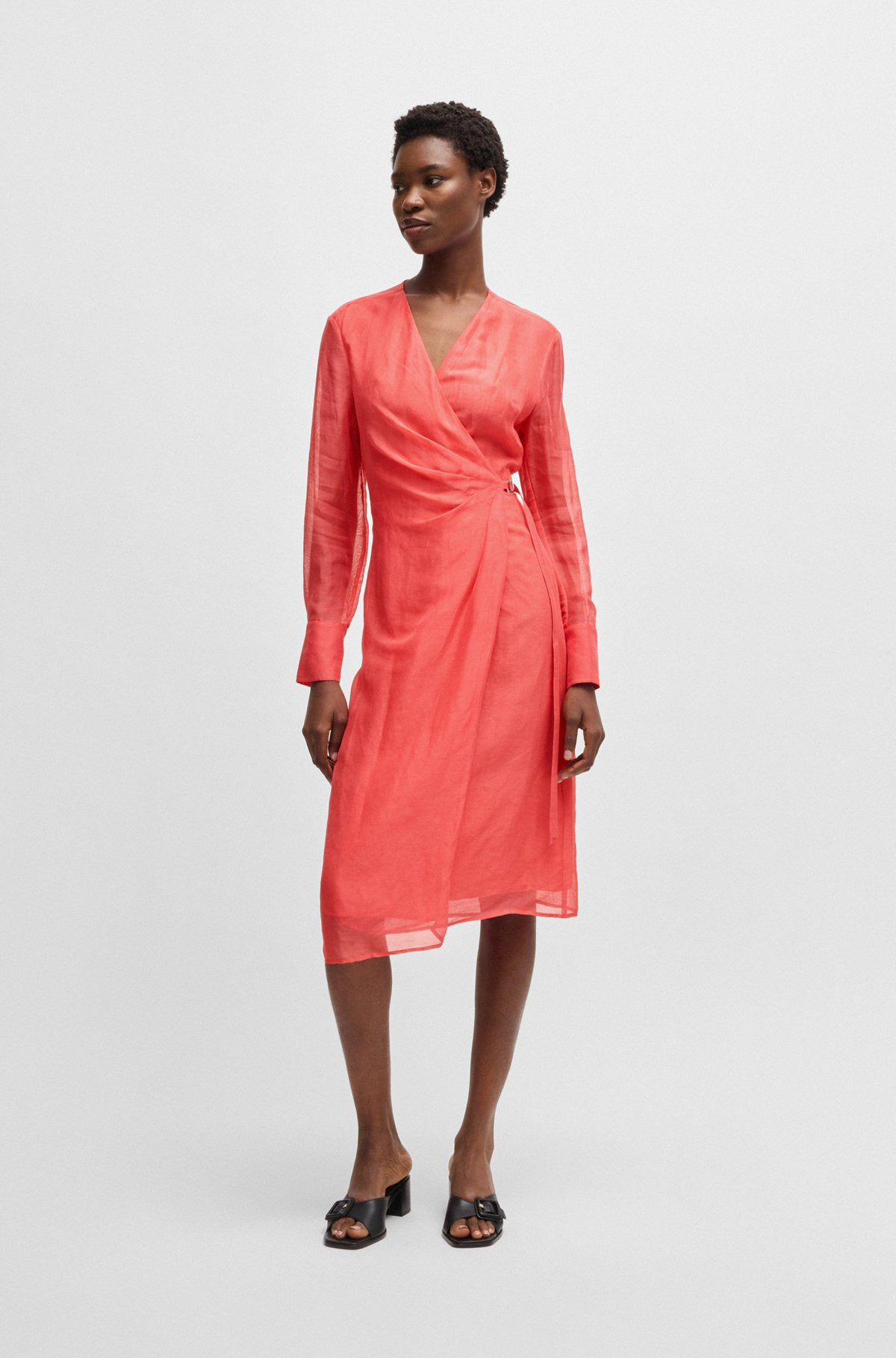 WRAP DRESS WITH SHEER DETAILING - 3