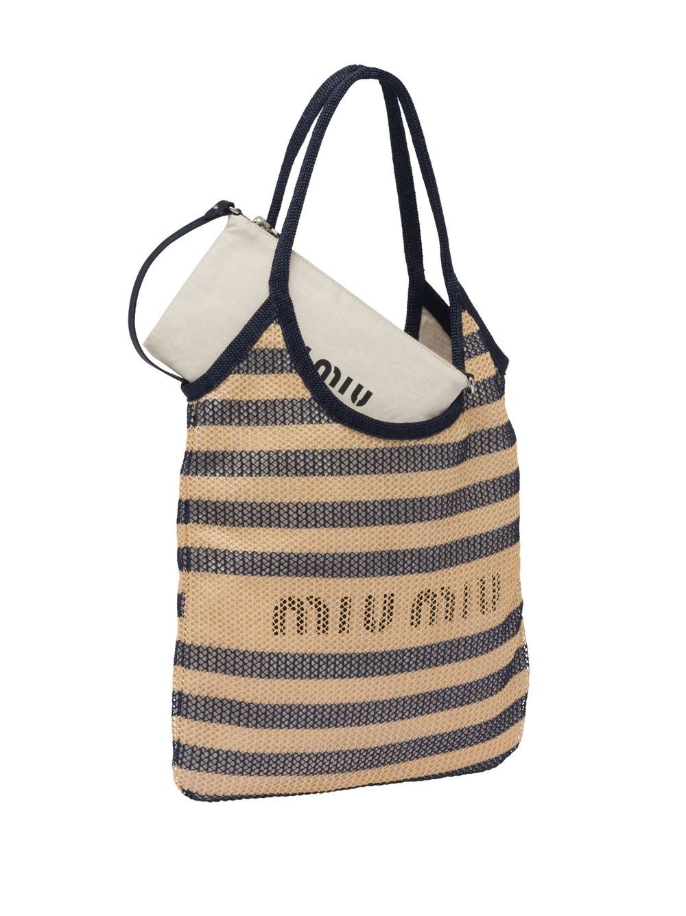 layered striped mesh tote bag - 4