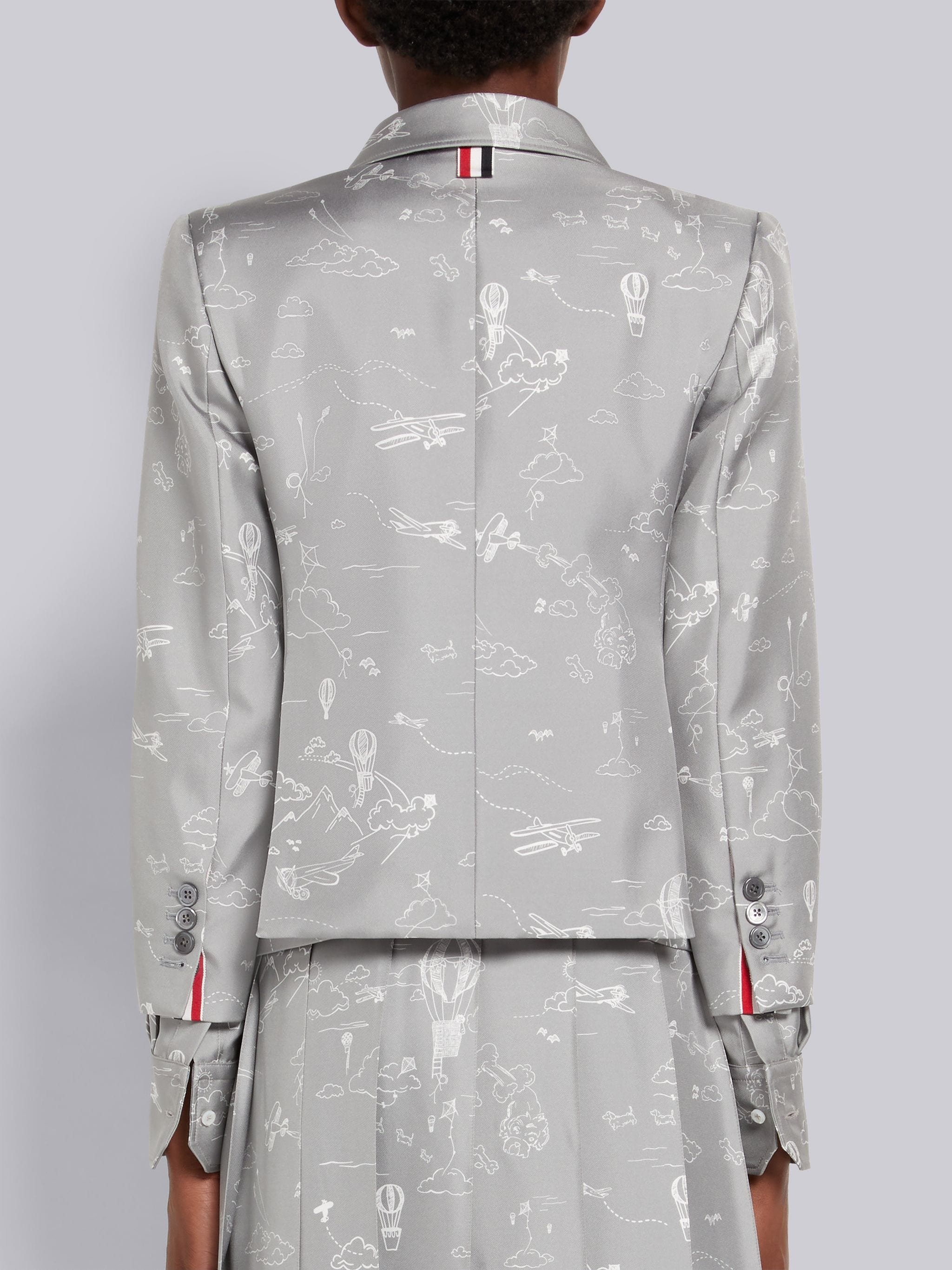 Medium Grey Sky Toile Printed Silk Twill High Armhole Jacket - 3