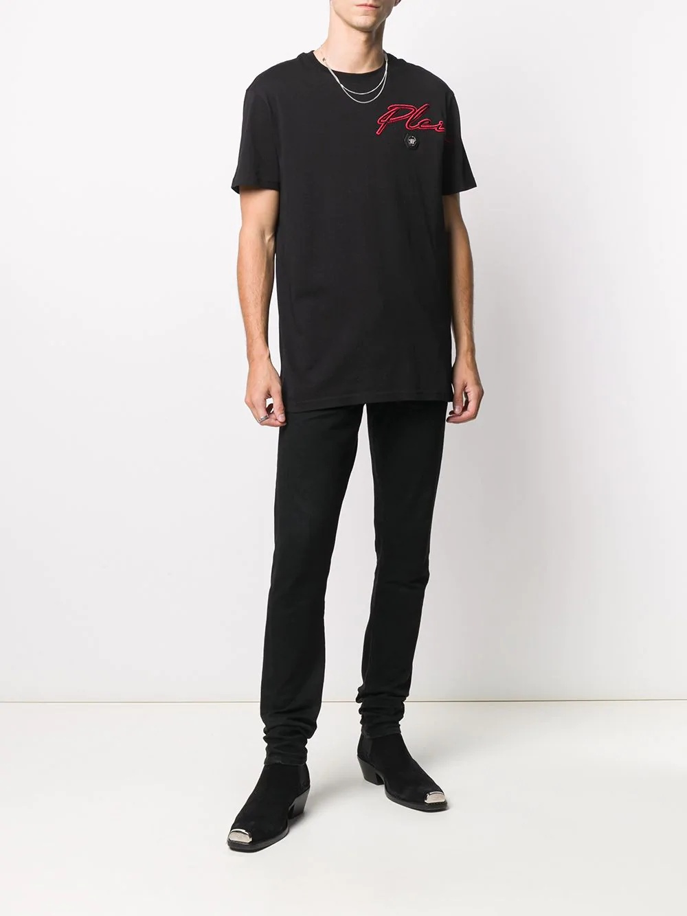 embroidered logo crew neck T-Shirt  - 2