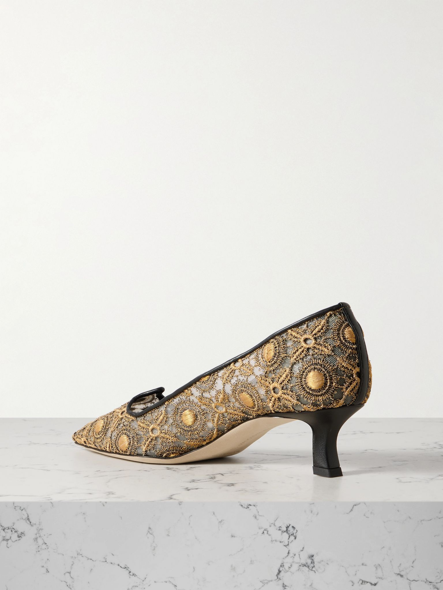 Euridi 50 leather-trimmed lace and mesh pumps Gold - 3