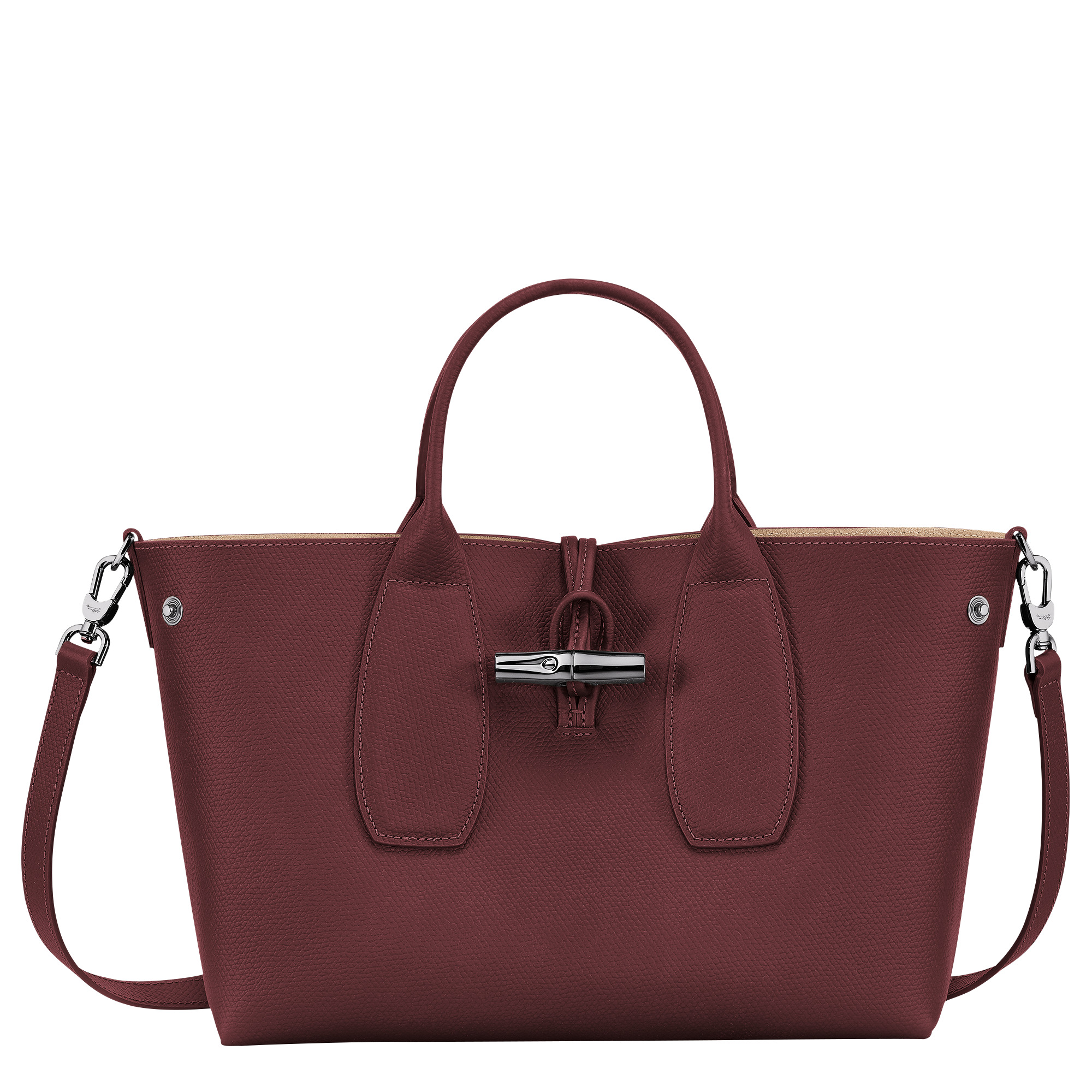 Longchamp Roseau M Handbag Plum Leather REVERSIBLE