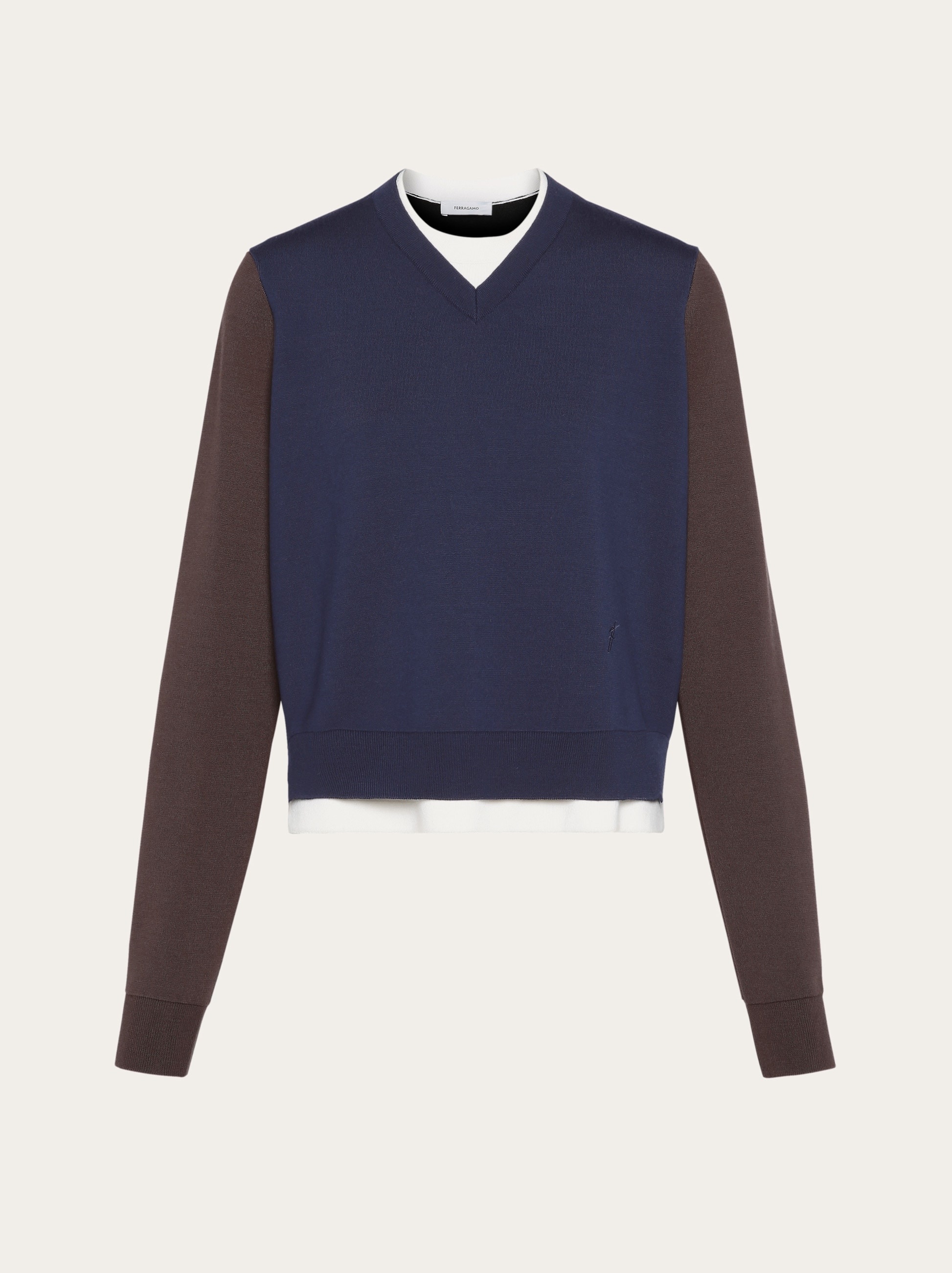 Dual collar crew neck sweater - 1