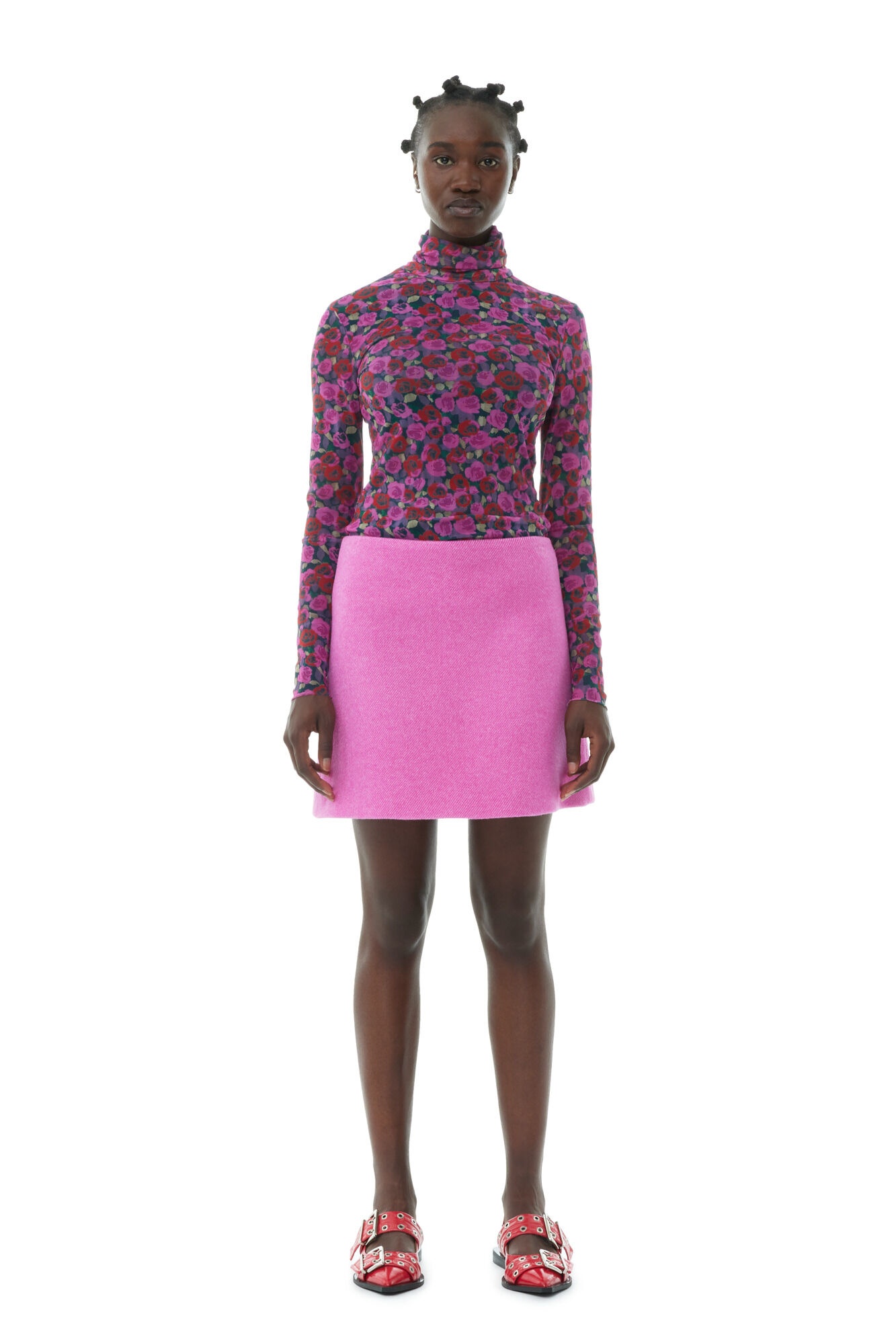 PINK TWILL WOOL SUITING MINI SKIRT - 3