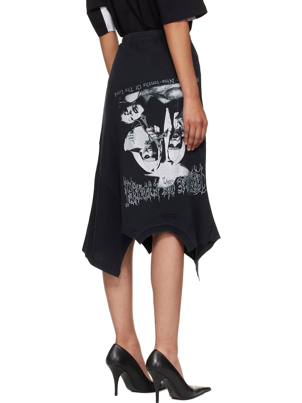 Black 'Cradle Of Filth' Upside-Down T-Skirt Midi Skirt - 3