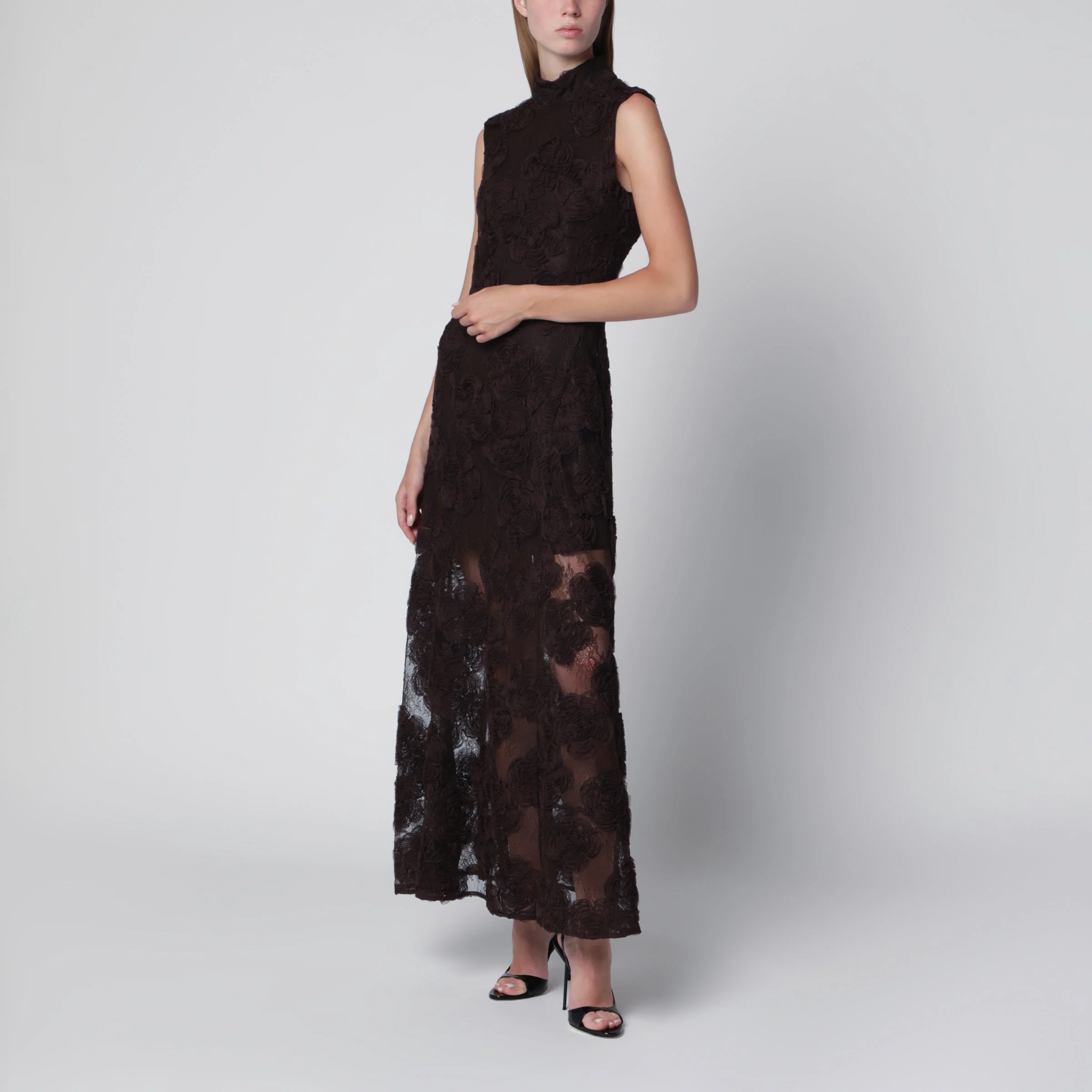 Dark brown 3D flower dress - 1