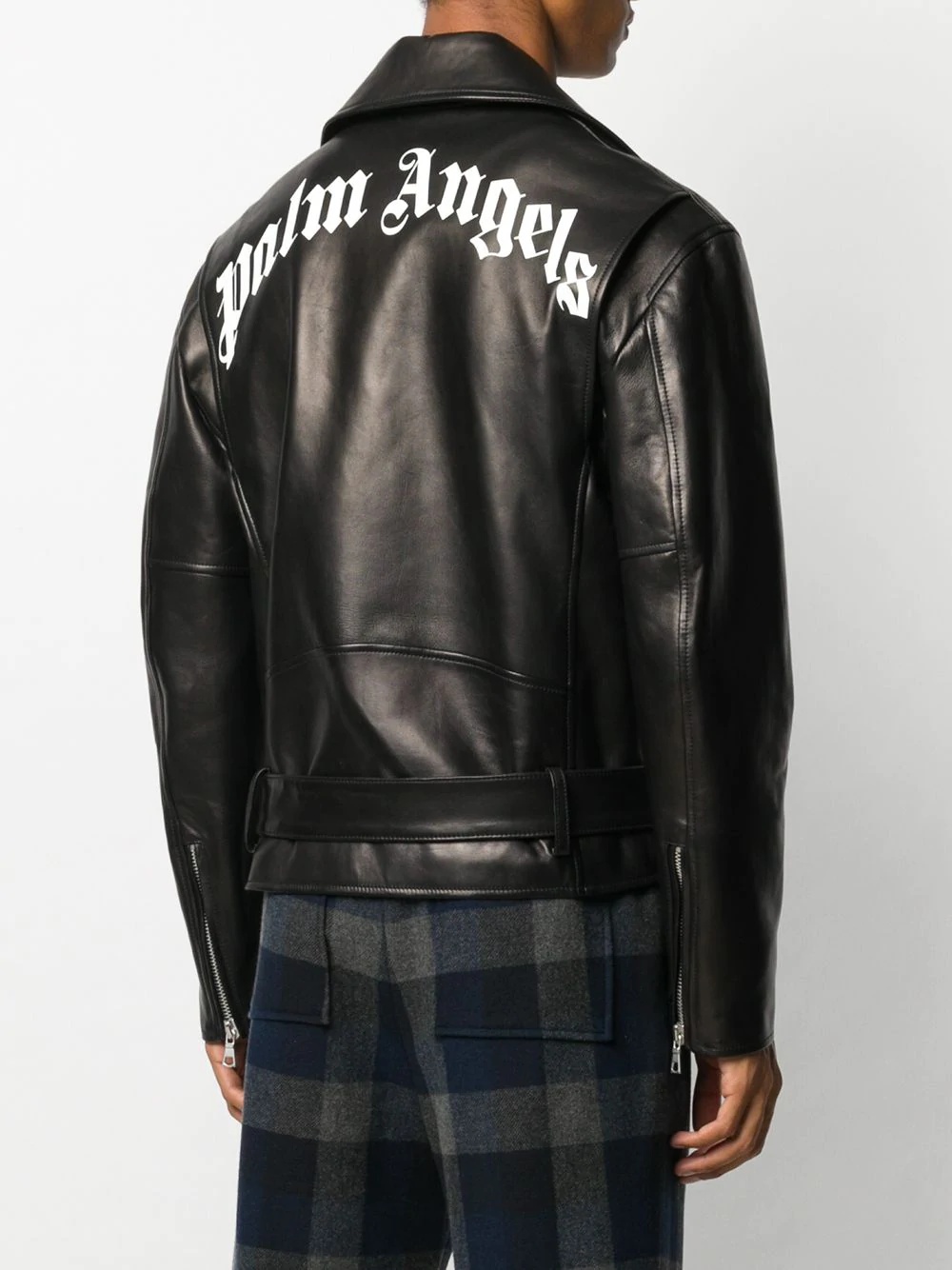 logo-print biker jacket - 4