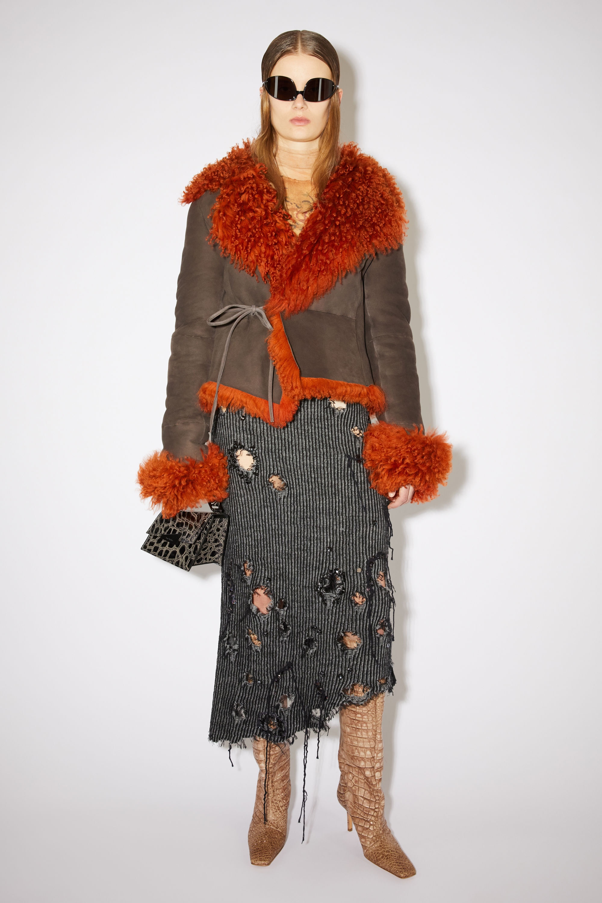 Shearling fur leather jacket - Rust orange - 2