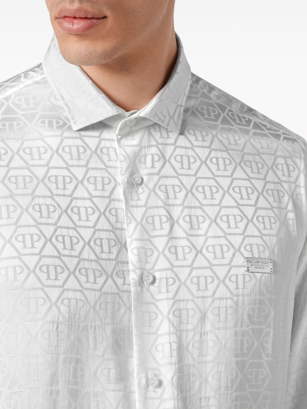 monogram-jacquard button-up shirt - 5