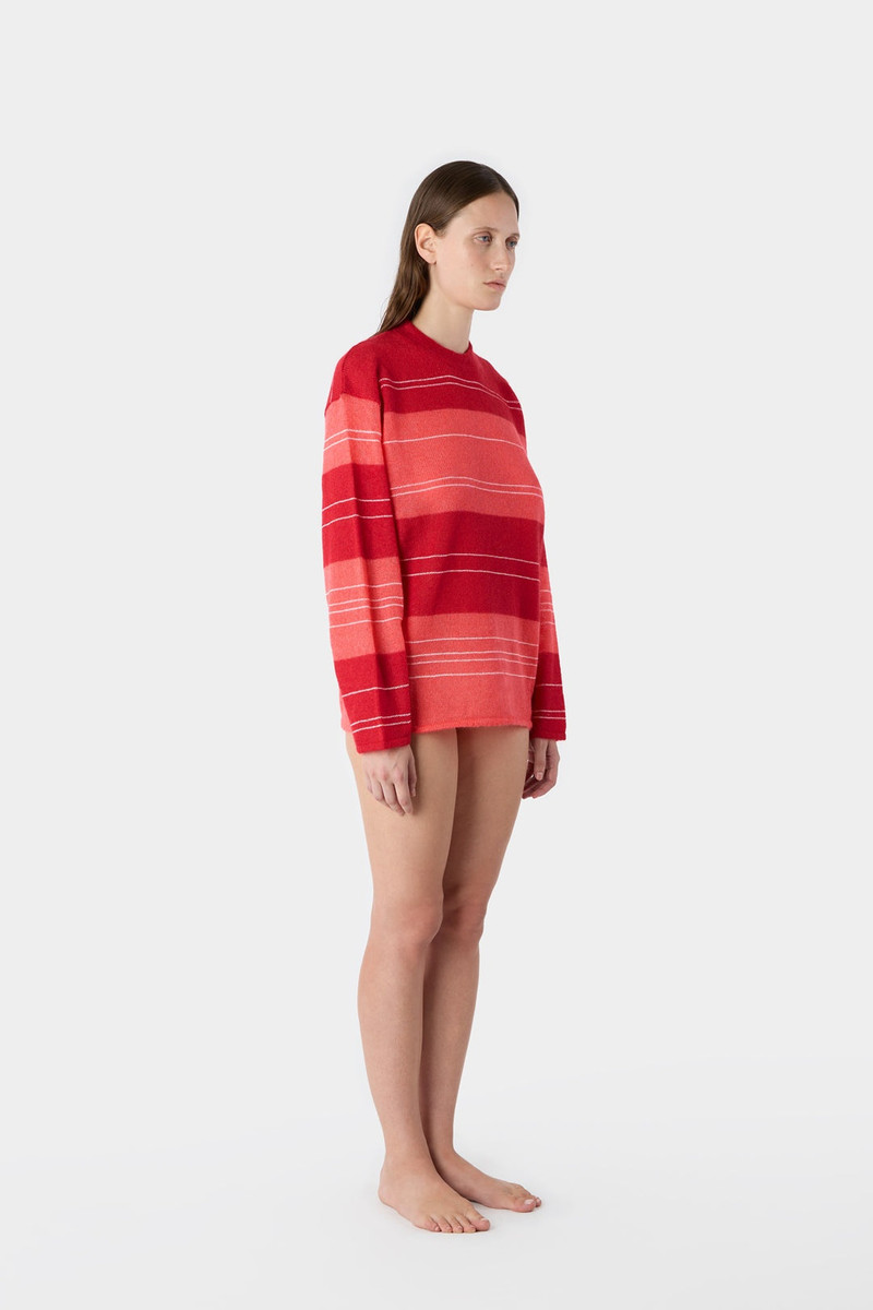 MOHAIR CREWNECK JUMPER / red & pink stripes 4