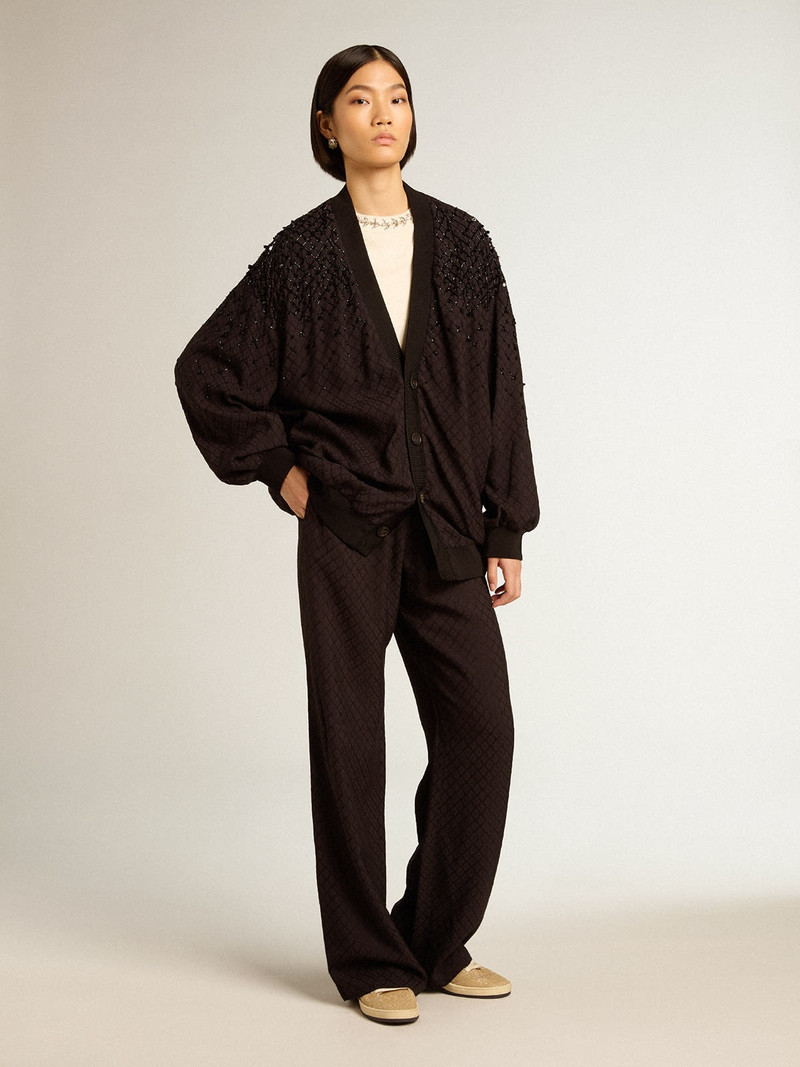 Golden Goose Women’s black cardigan with shaded embroidery outlook
