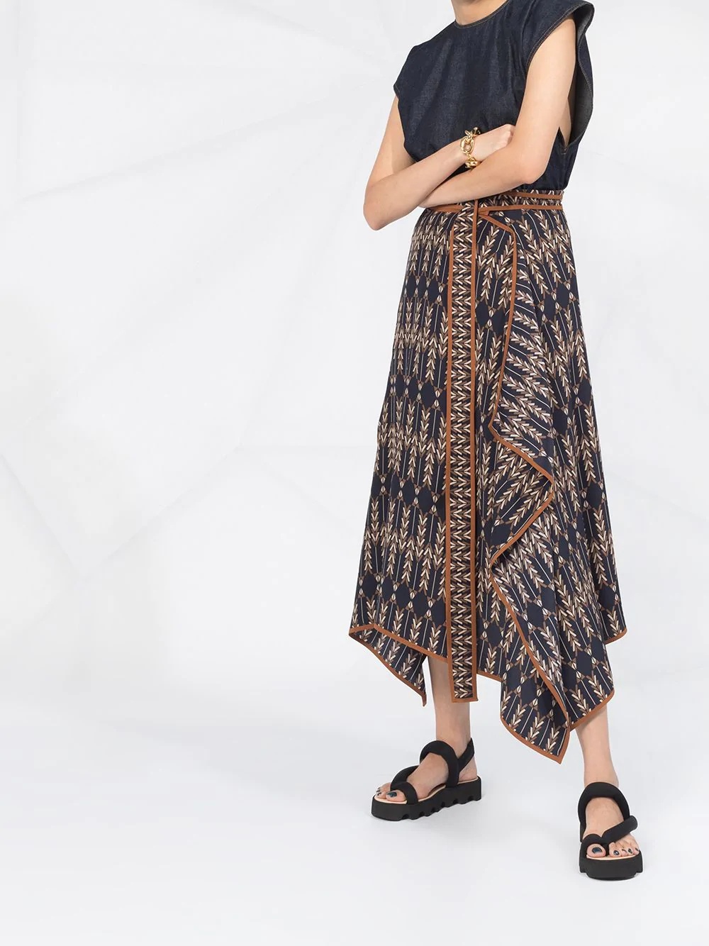 Norah patterned asymmetric wrap skirt - 6