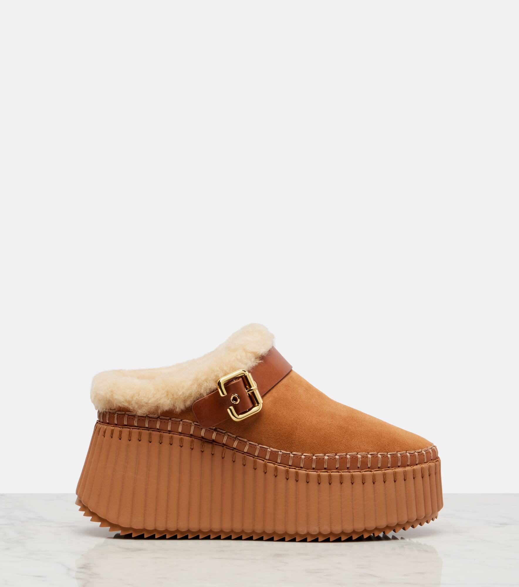 Nama 80 shearling-lined suede platform mules - 4