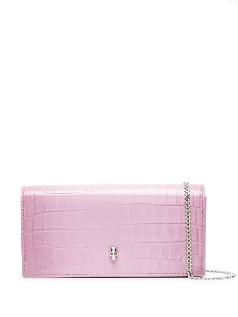 crocodile-embossed skull-stud crossbody bag - 1