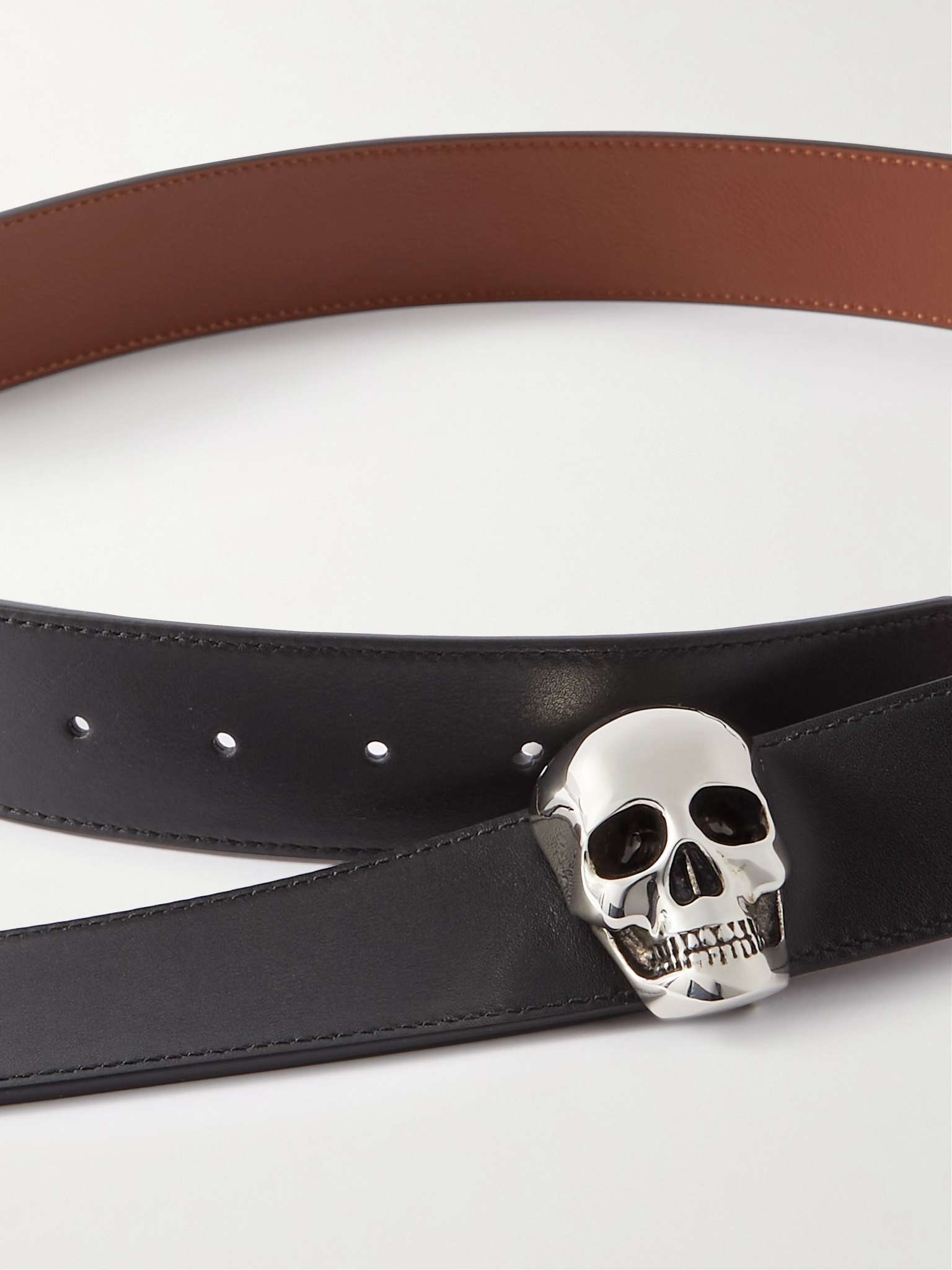 Skull-Embellished Reversible Leather Belt - 3