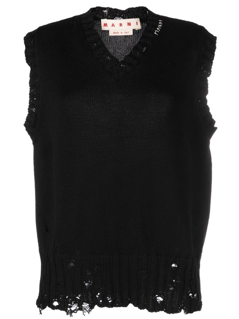 distressed knitted tank top - 1