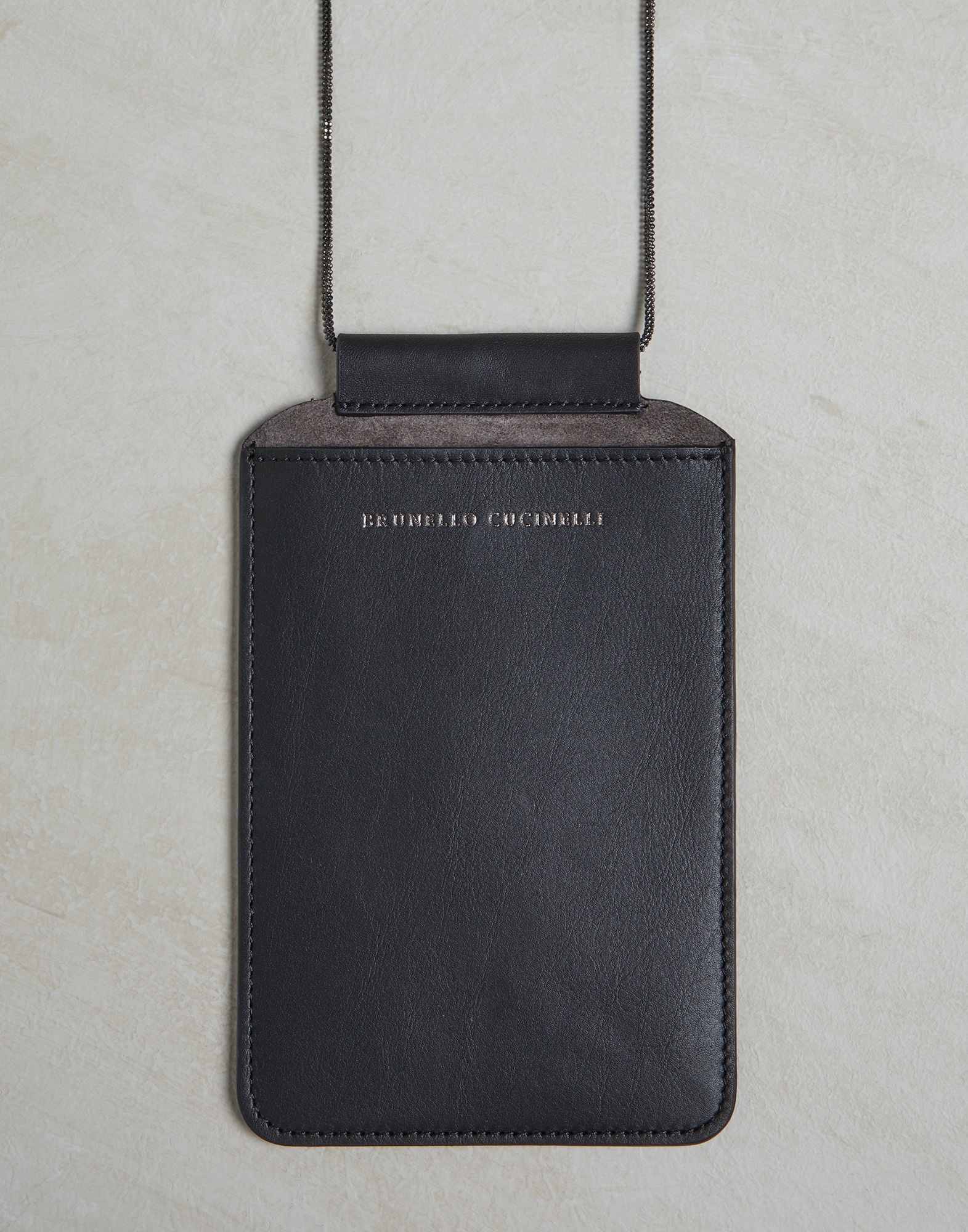 Matte calfskin phone bag with precious chain - 1