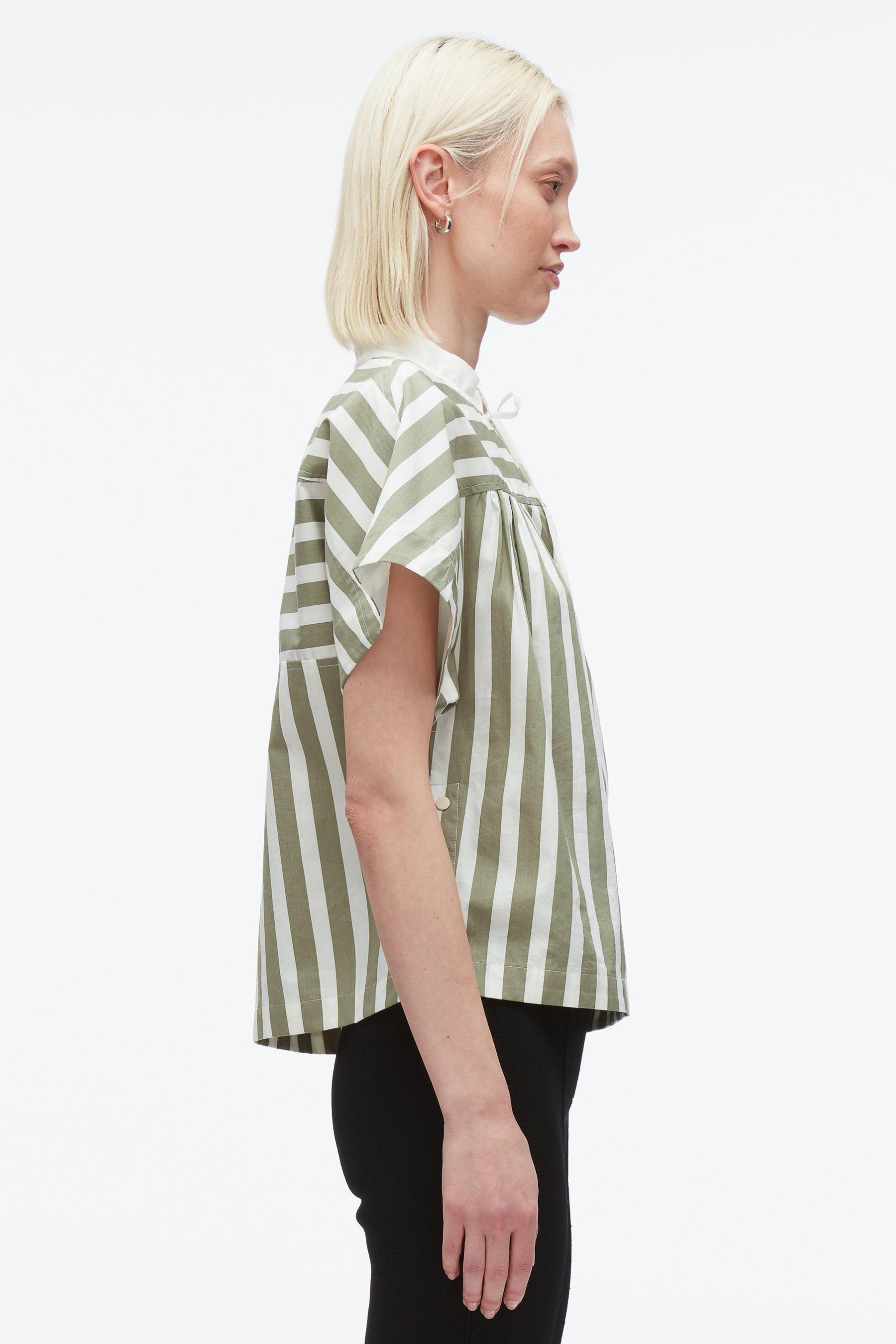 Striped Open Neck Top with Ties - 4