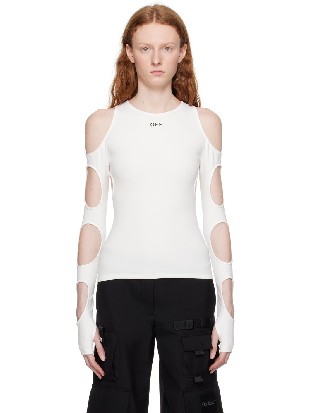 White Sleek Holes Long Sleeve T-Shirt - 1