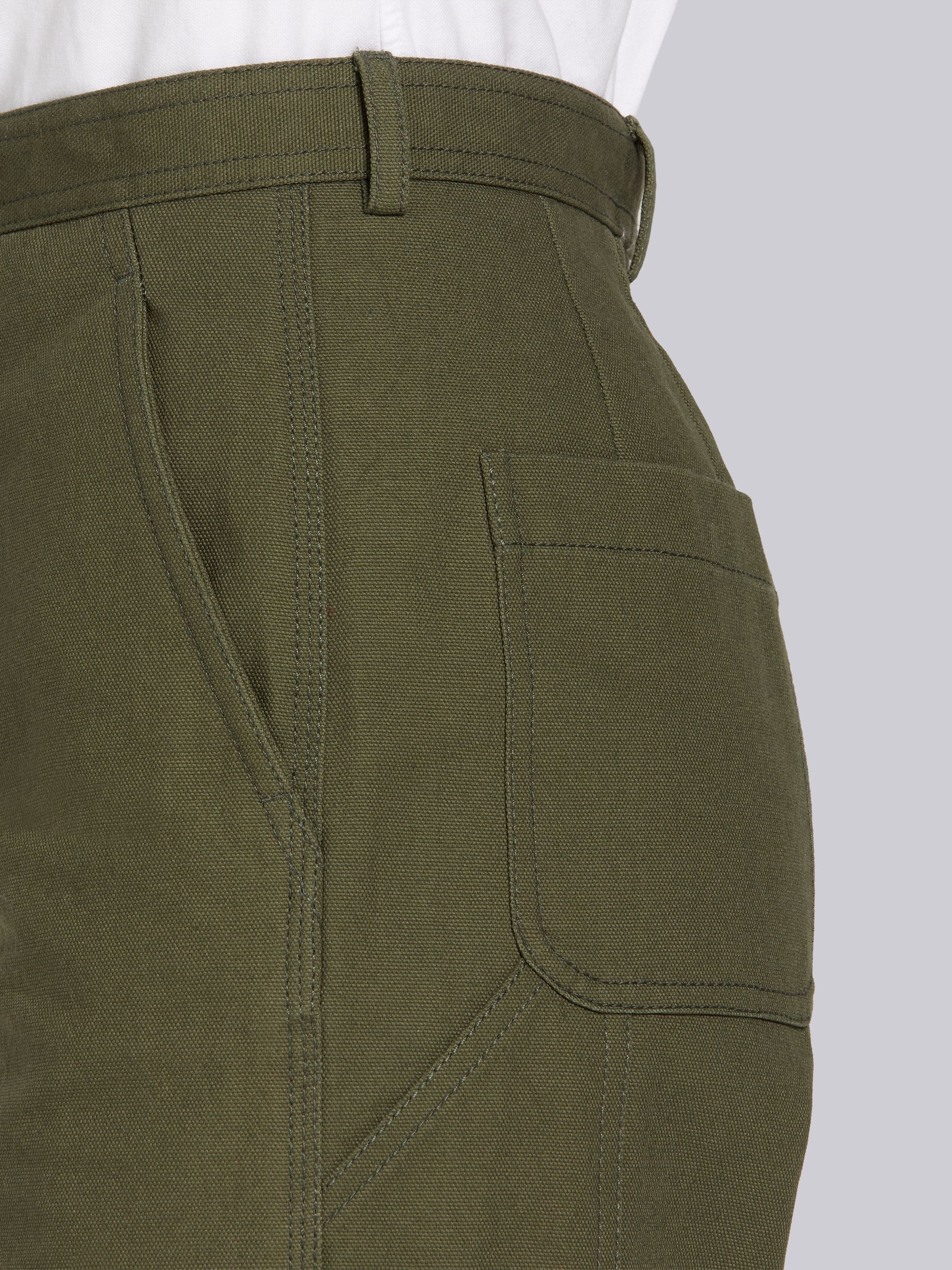 Dark Green Washed Cotton Canvas Utility Trouser - 5