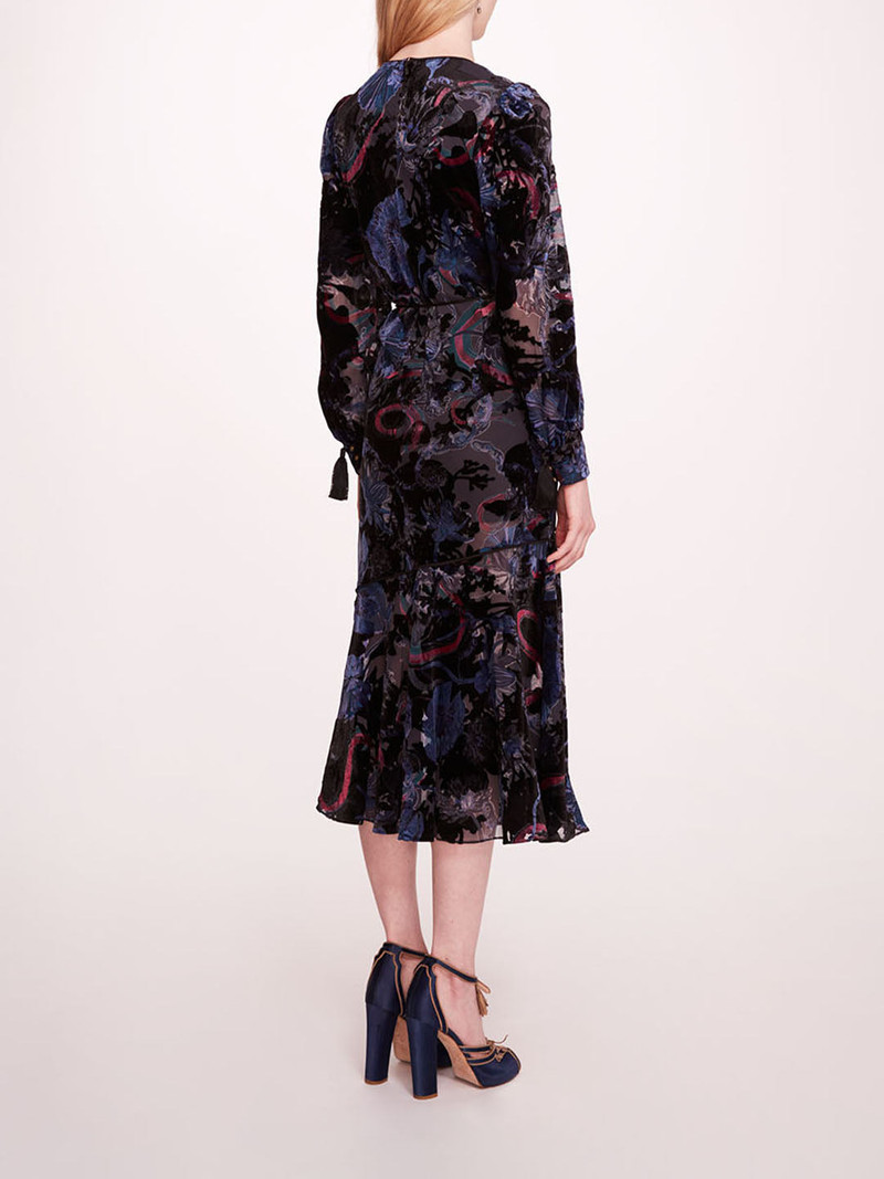 Marchesa VELVET BURNOUT MIDI DRESS outlook