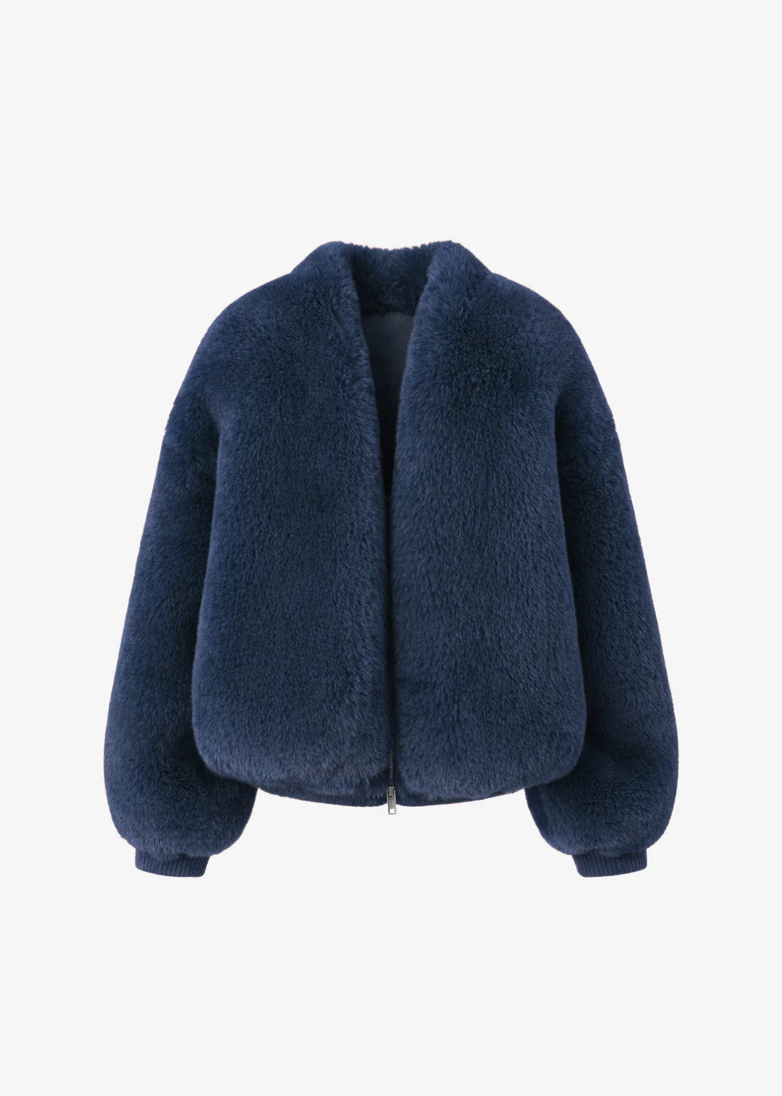 Senna Faux Fur Collarless Jacket - Navy - 1