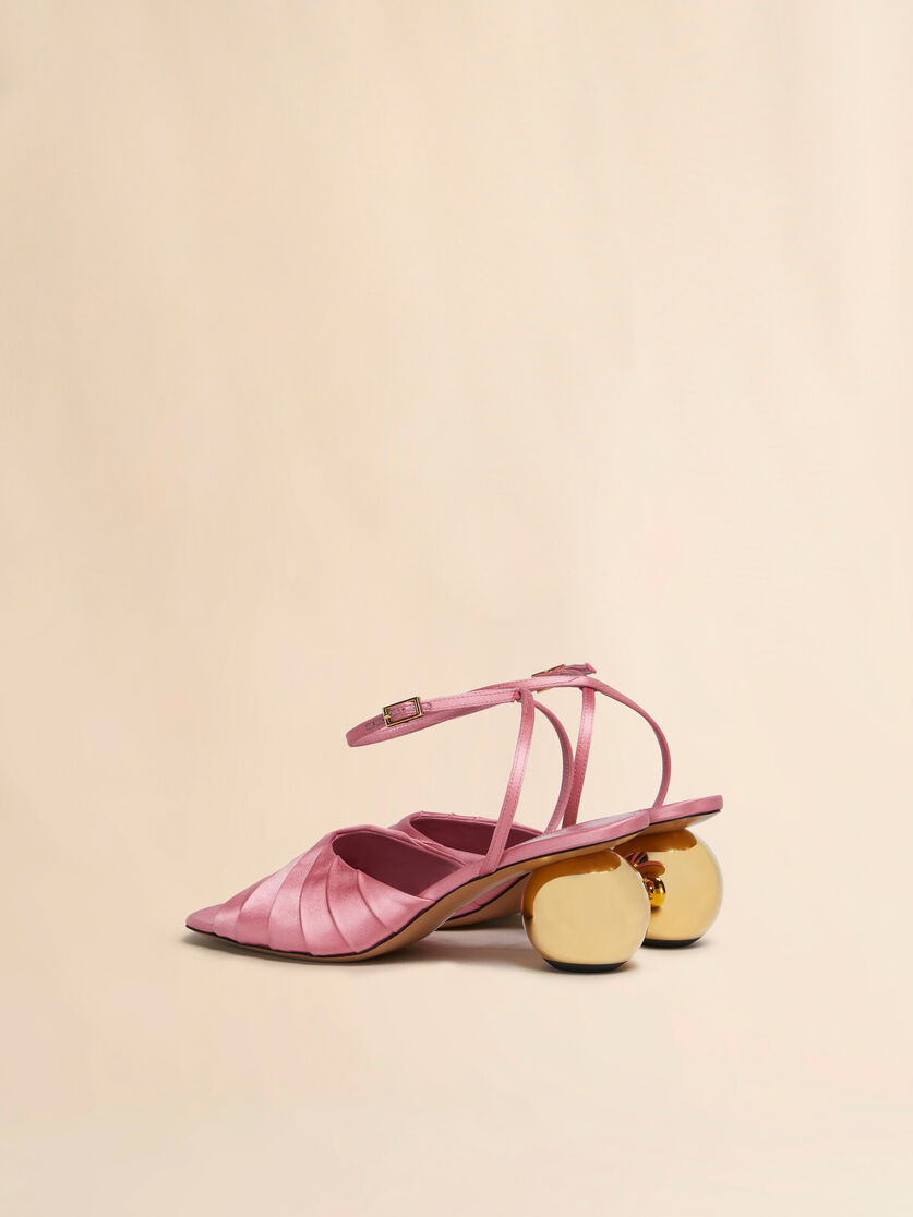PINK FOLDED SATIN SANDAL WITH SPHERICAL HEEL - 3