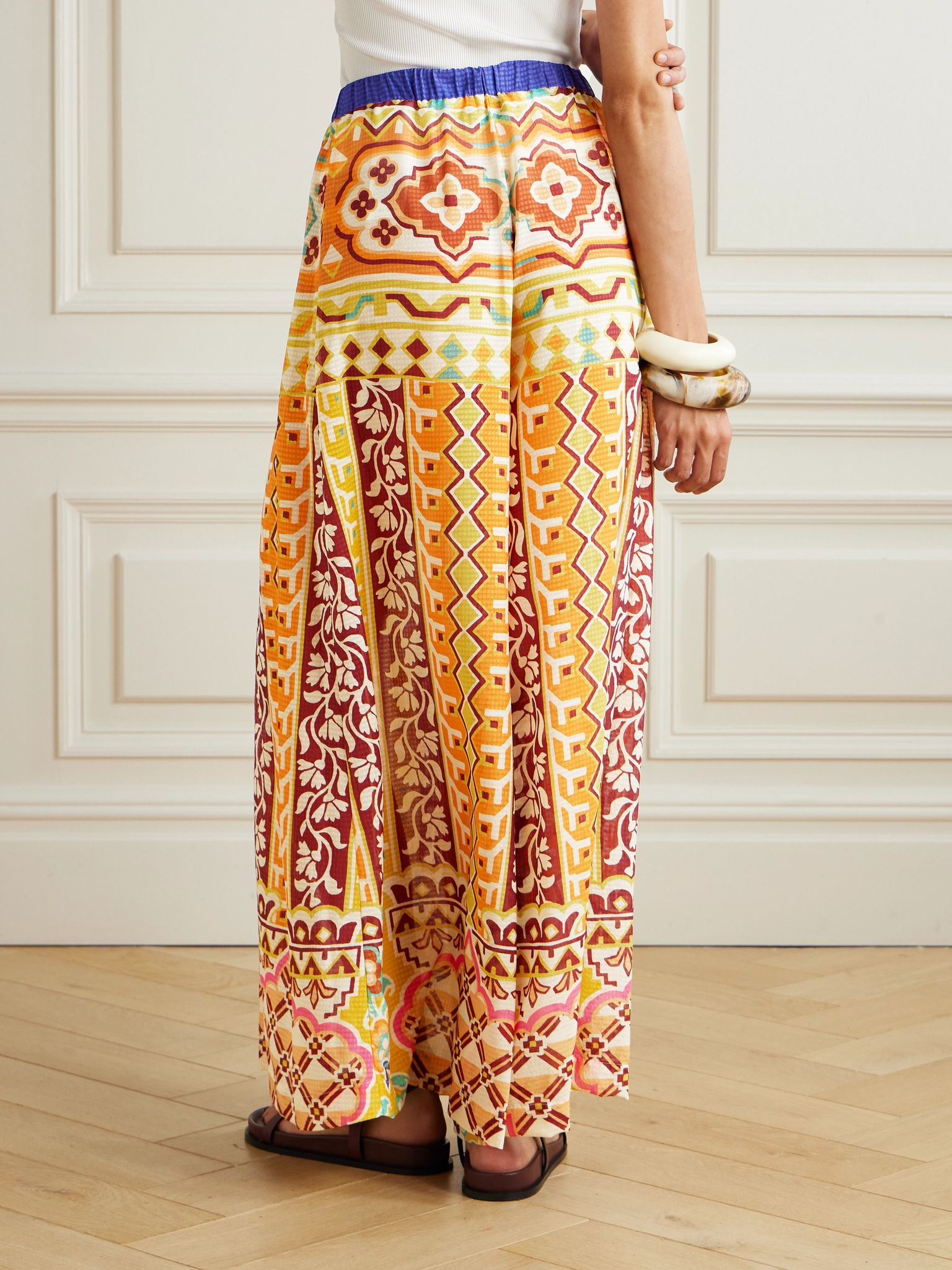 Belted printed satin-jacquard wide-leg pants Multi - 4