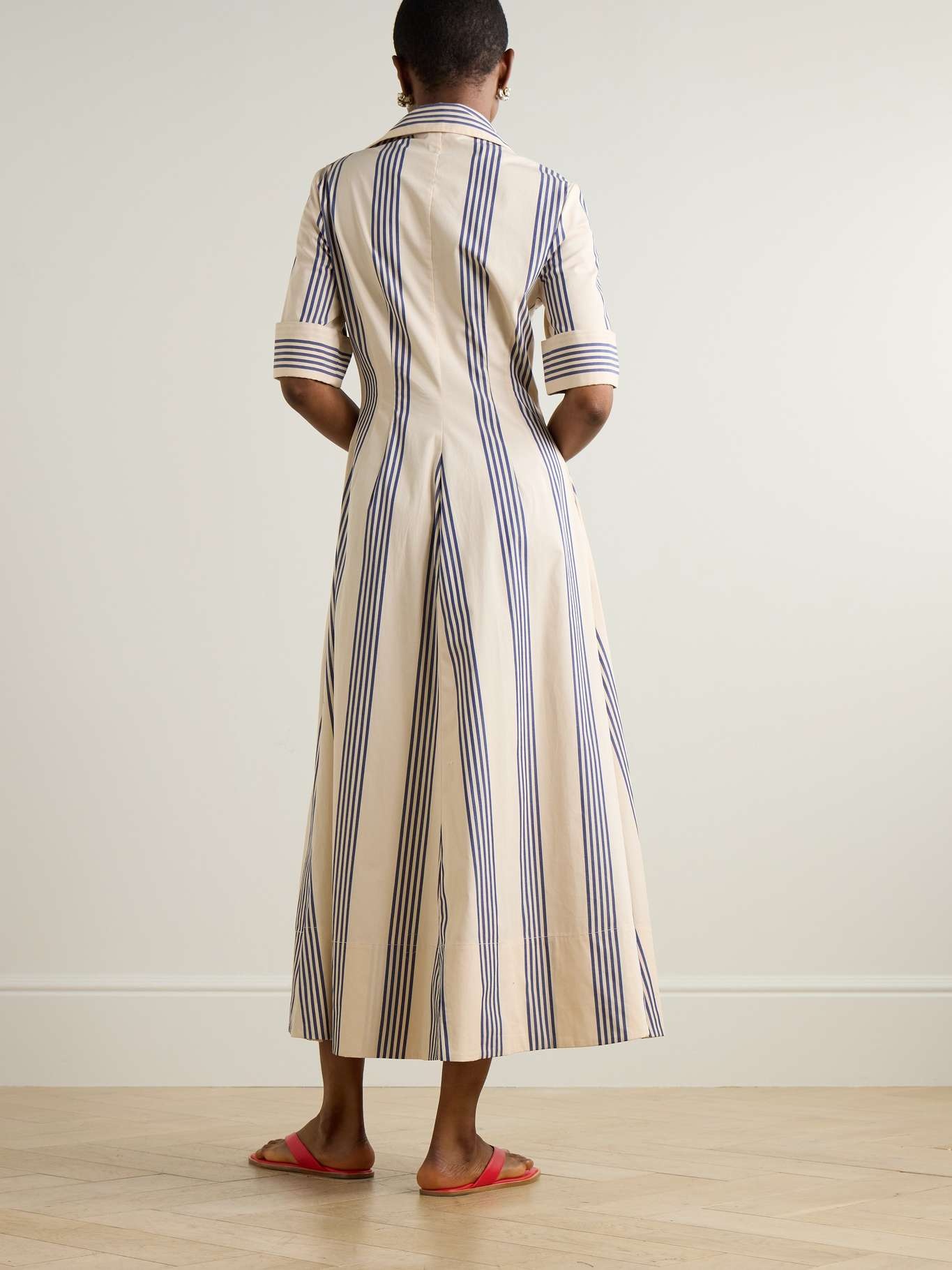 Joan striped cotton-blend poplin midi shirt dress - 3