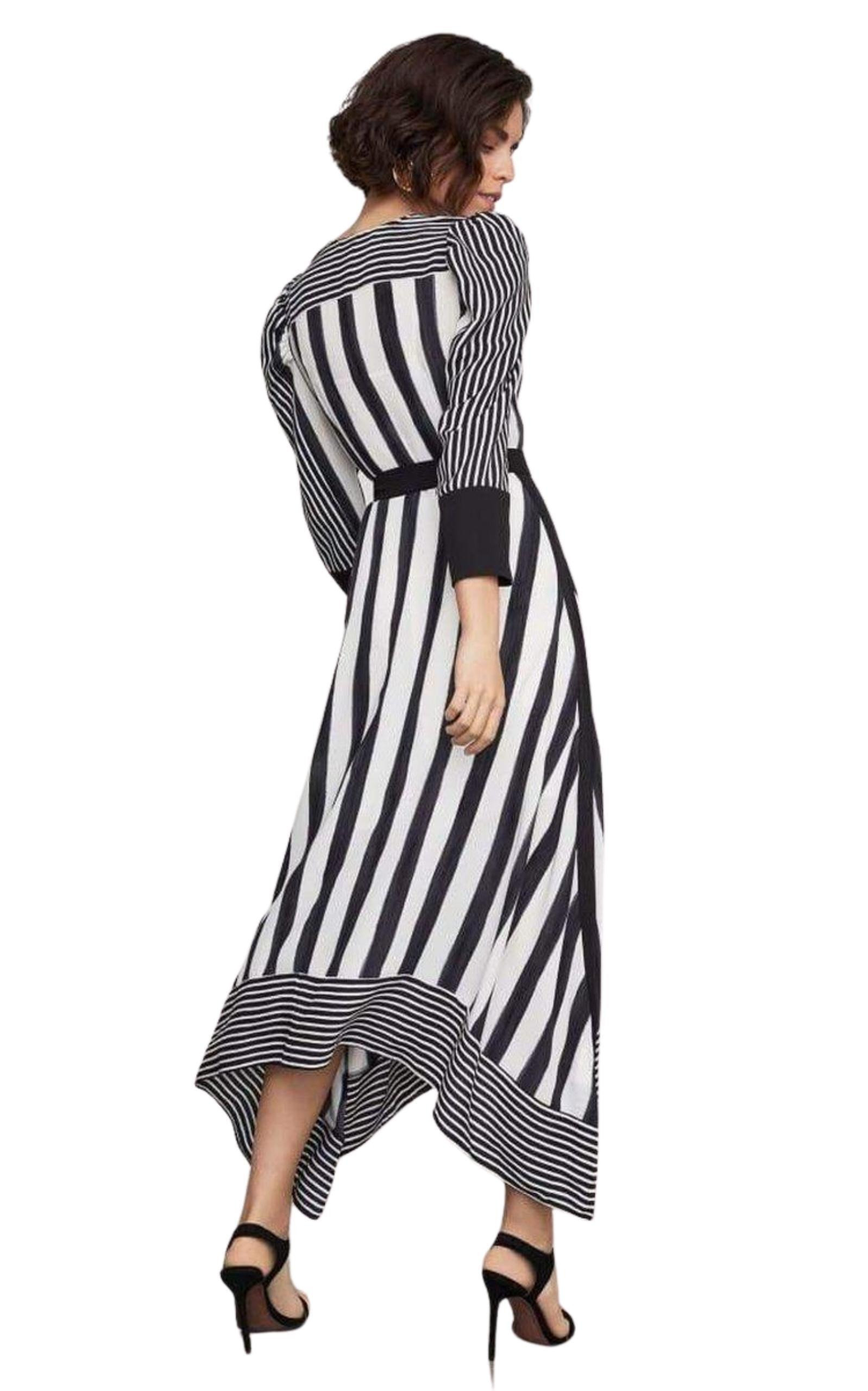 BCBGMAXAZRIA - Costa Stripe Faux Wrap Dress - 4