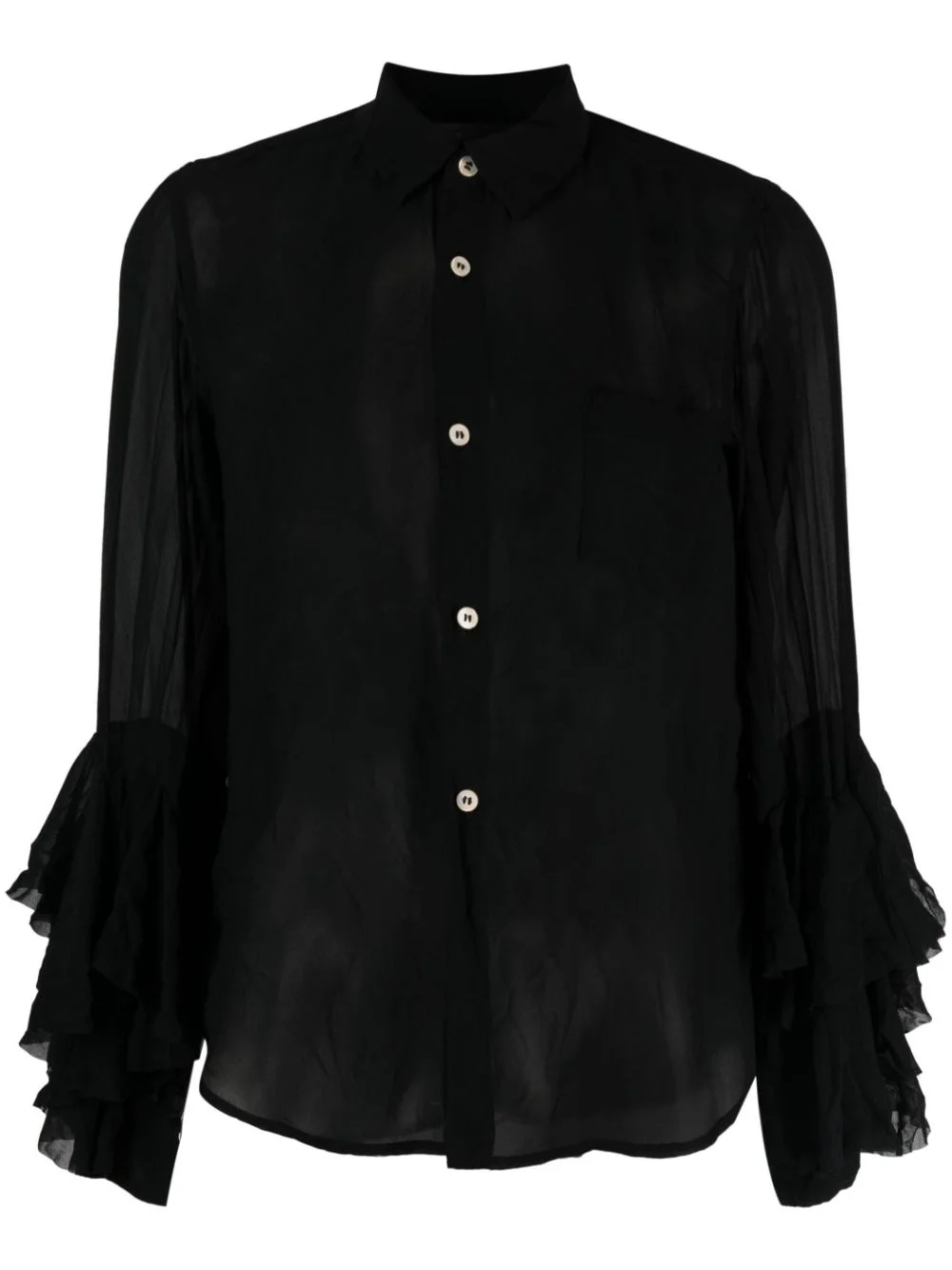 ruffle-detailed semi-sheer shirt - 1