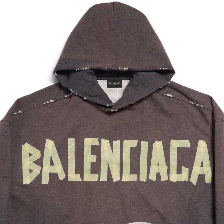 Balenciaga Tape Type Ripped Pocket Hoodie Large Fit 'Dark Grey' 744441TQVA98519 - 6