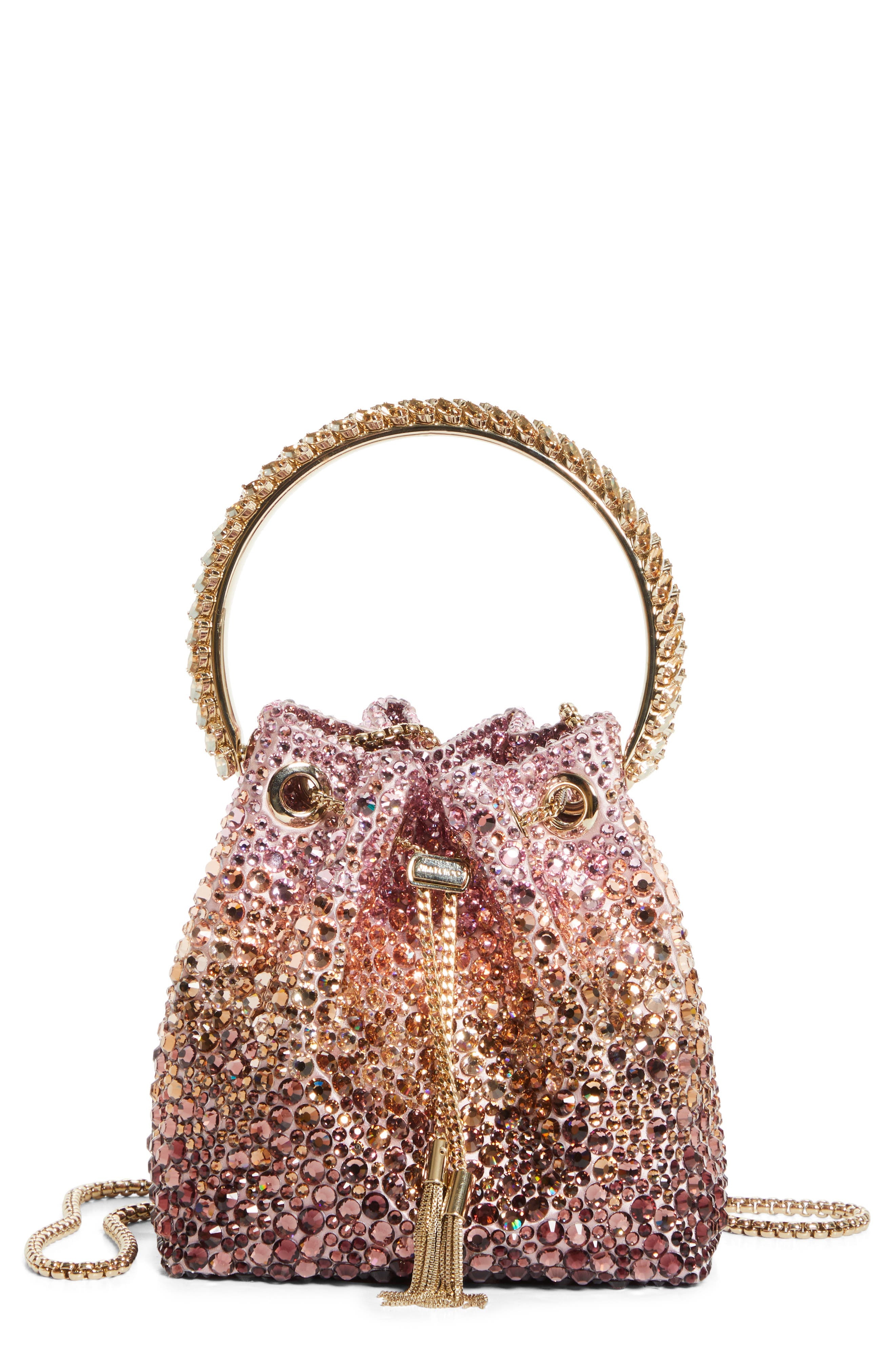 Jimmy Choo Bon Bon Crystal Embellished Pouch in Silky Blush Mix/Light Gold at Nordstrom - 1