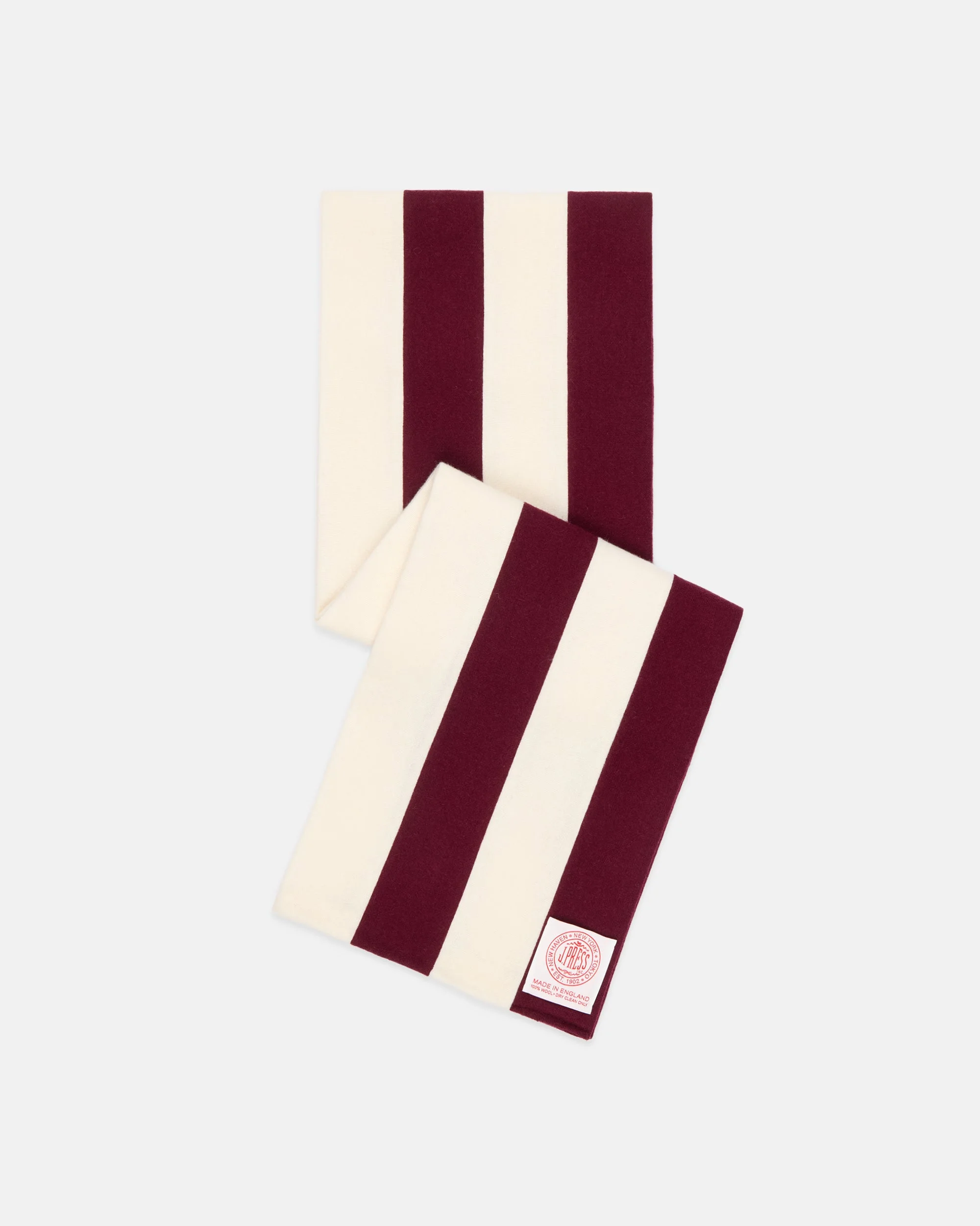 MADE-IN-ENGLAND BURGUNDY & WHITE WOOL SCHOOLBOY MUFFLER - 1
