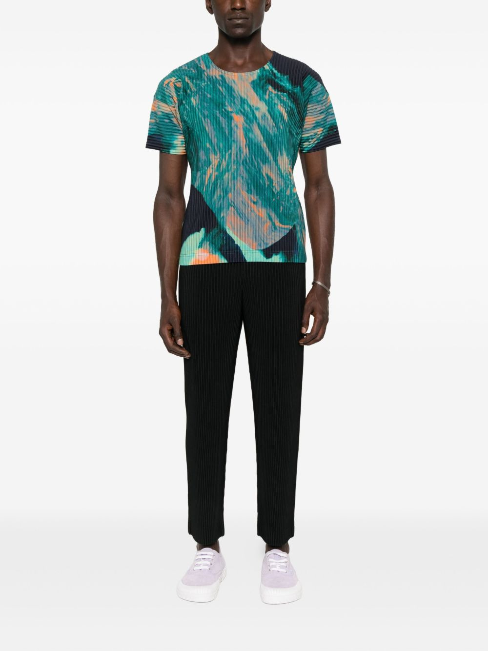 agate-print pleated T-shirt - 2