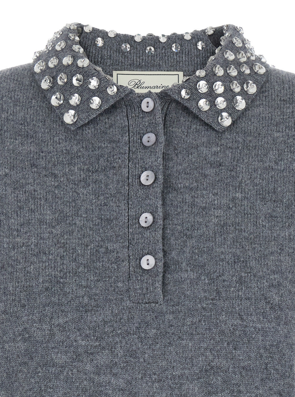 Blumarine Women Grey Polo Shirt  With Collar Beaded In Wool Woman - 3