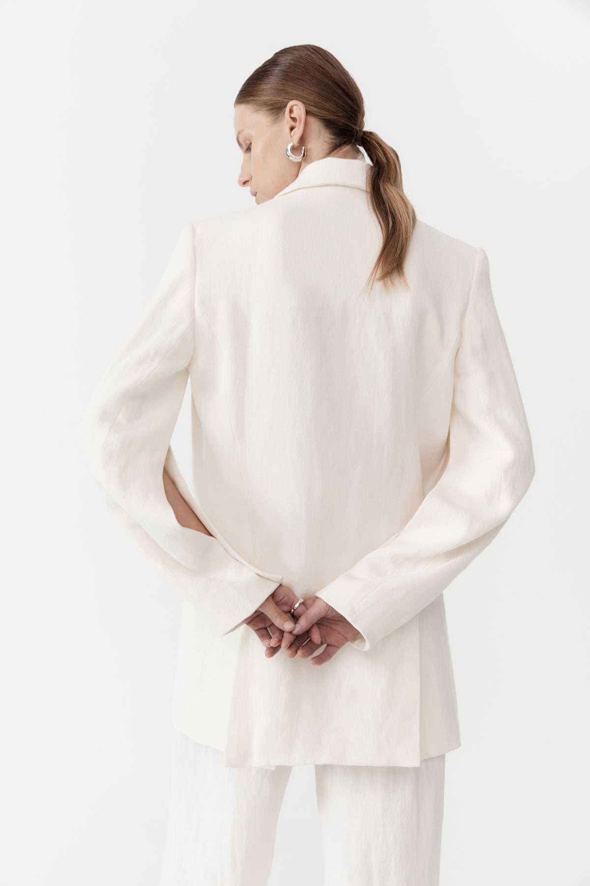 Linen Split Sleeve Blazer - Ivory - 5