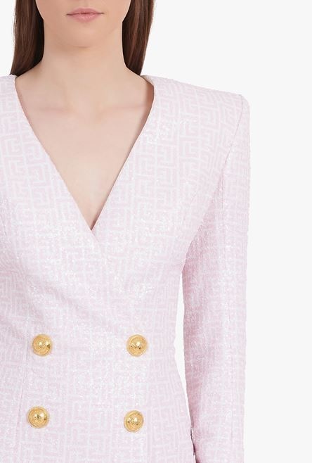 Pale pink and white sequined dress with Balmain monogram - 6