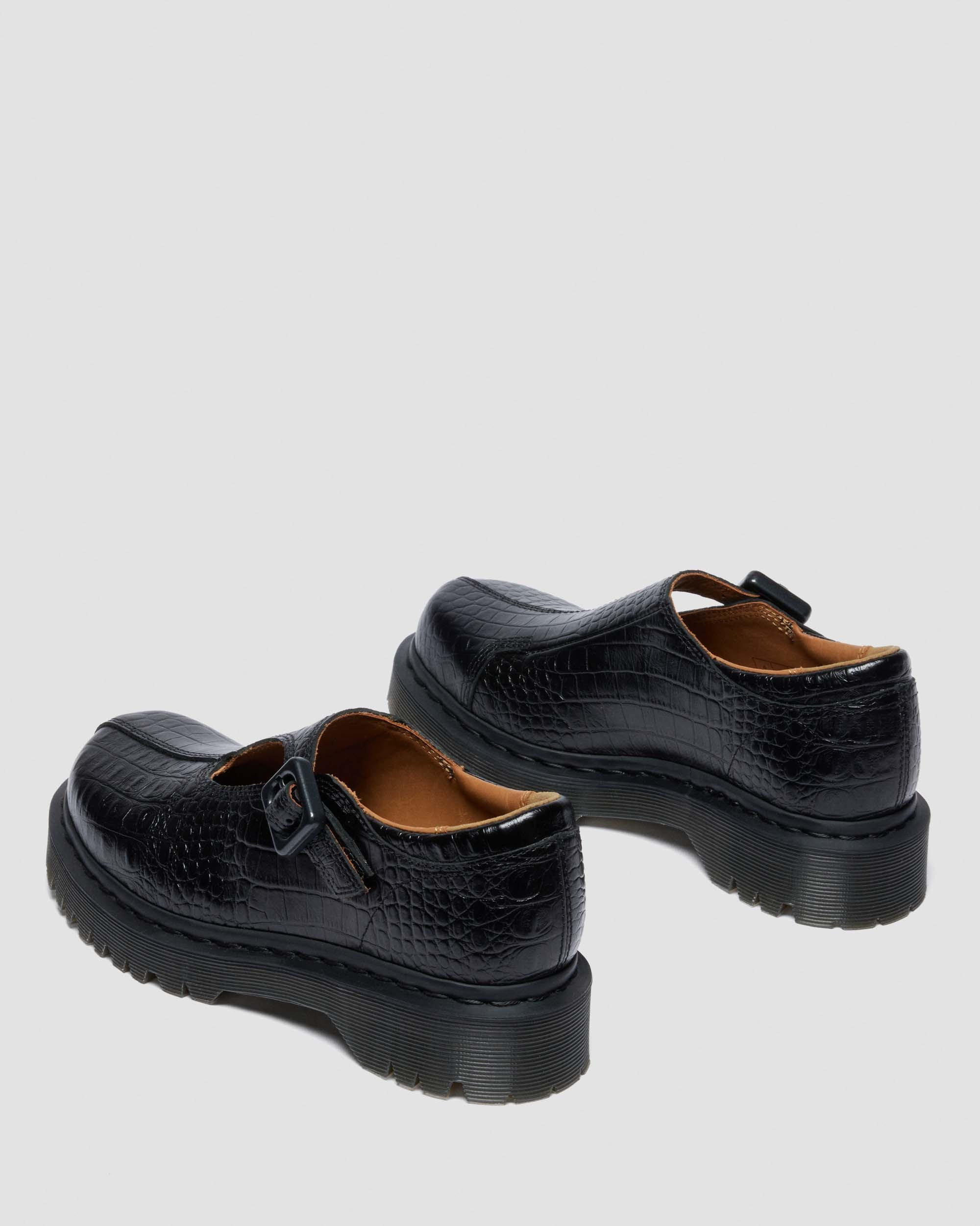 REJENA MARY JANE Croc Emboss Leather Shoes - 5