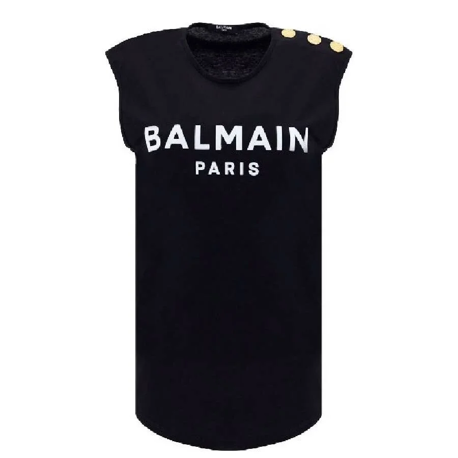 Balmain Logo Print Button Embellished Tank top - 1