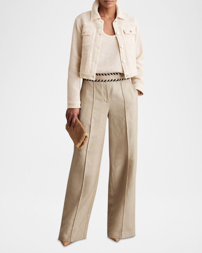 REISS Fawn High-Rise Whipstitch Linen Trousers outlook