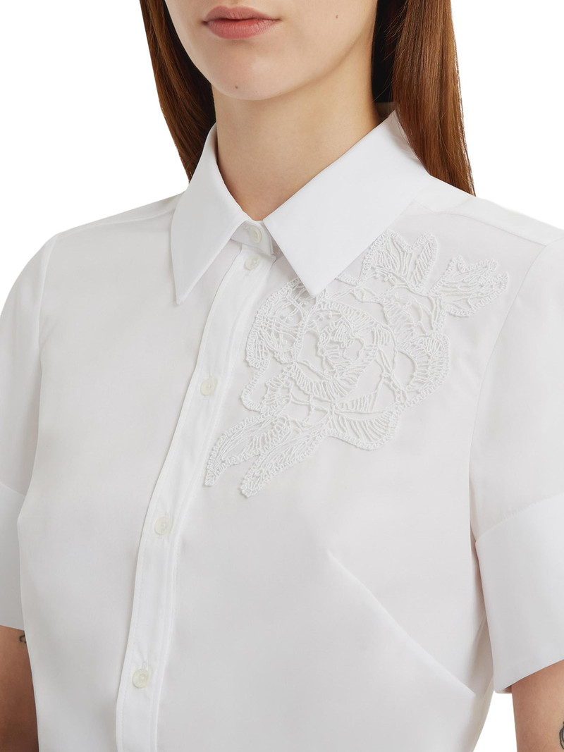 Women's Floral Appliqué Cotton Shirt - White 6