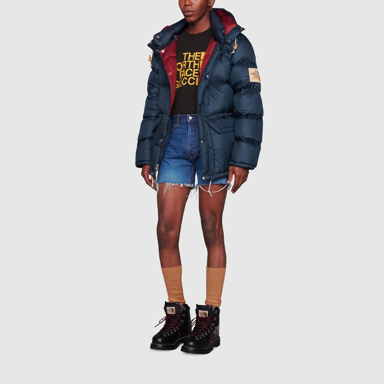 Men's Gucci x THE NORTH FACE Crossover Alphabet Logo Printing Loose Round Neck Short Sleeve Black T- - 3