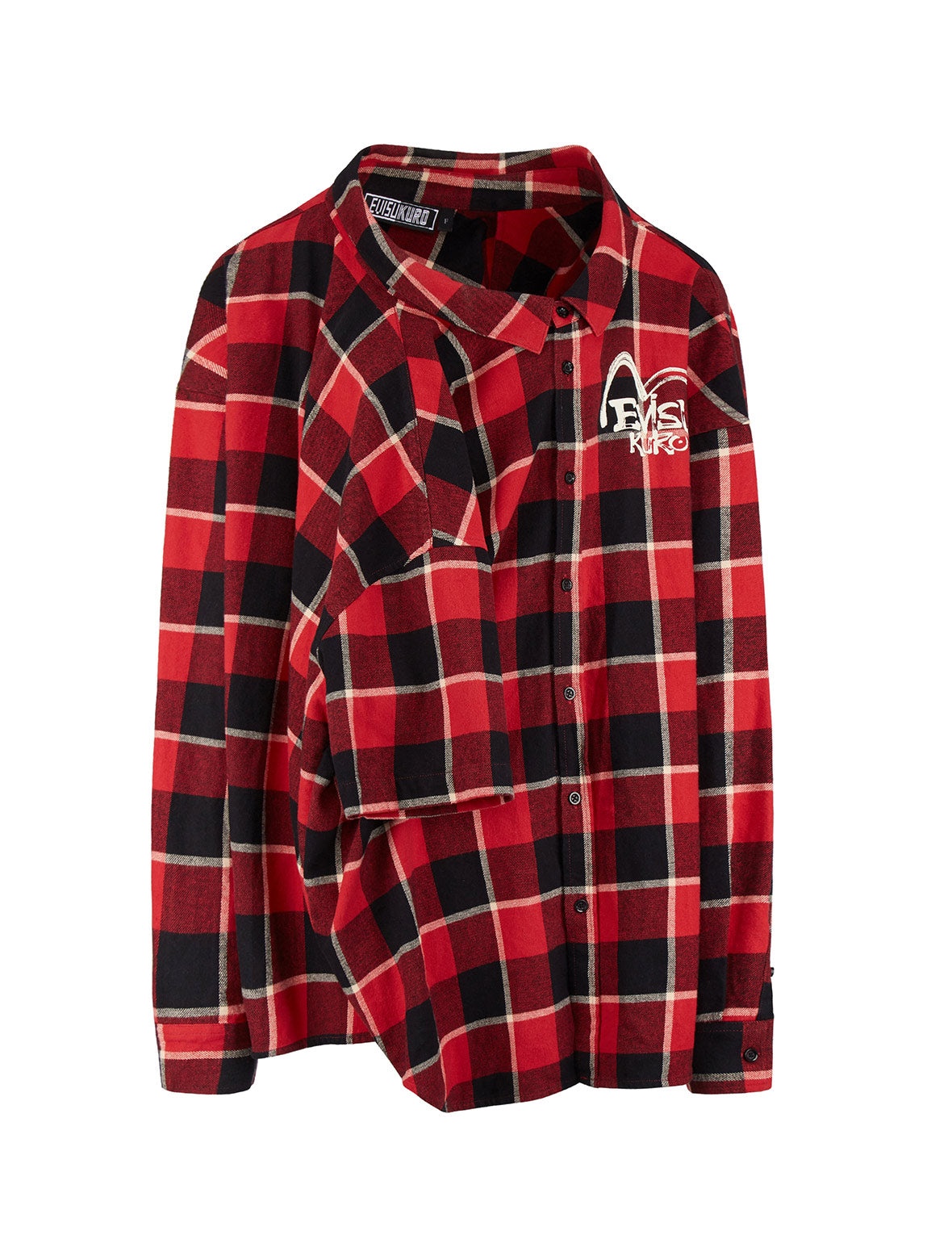 Calligraphy Print Asymmetric Flannel Shirt - 16