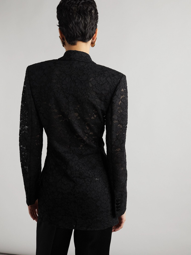 Double-breasted satin-trimmed lace blazer Black 4
